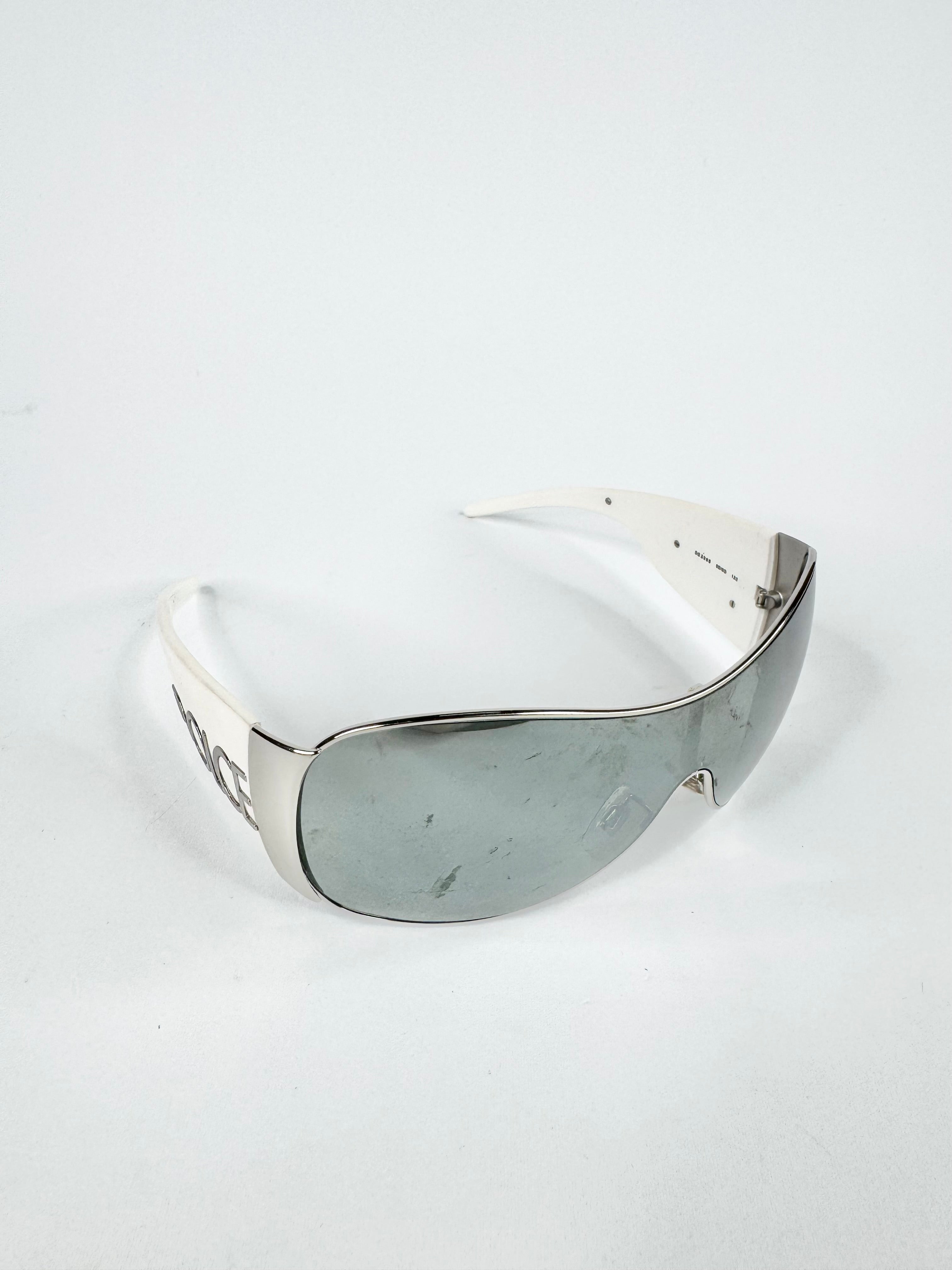 Dolce & Gabbana White Frame Shield Sunglasses