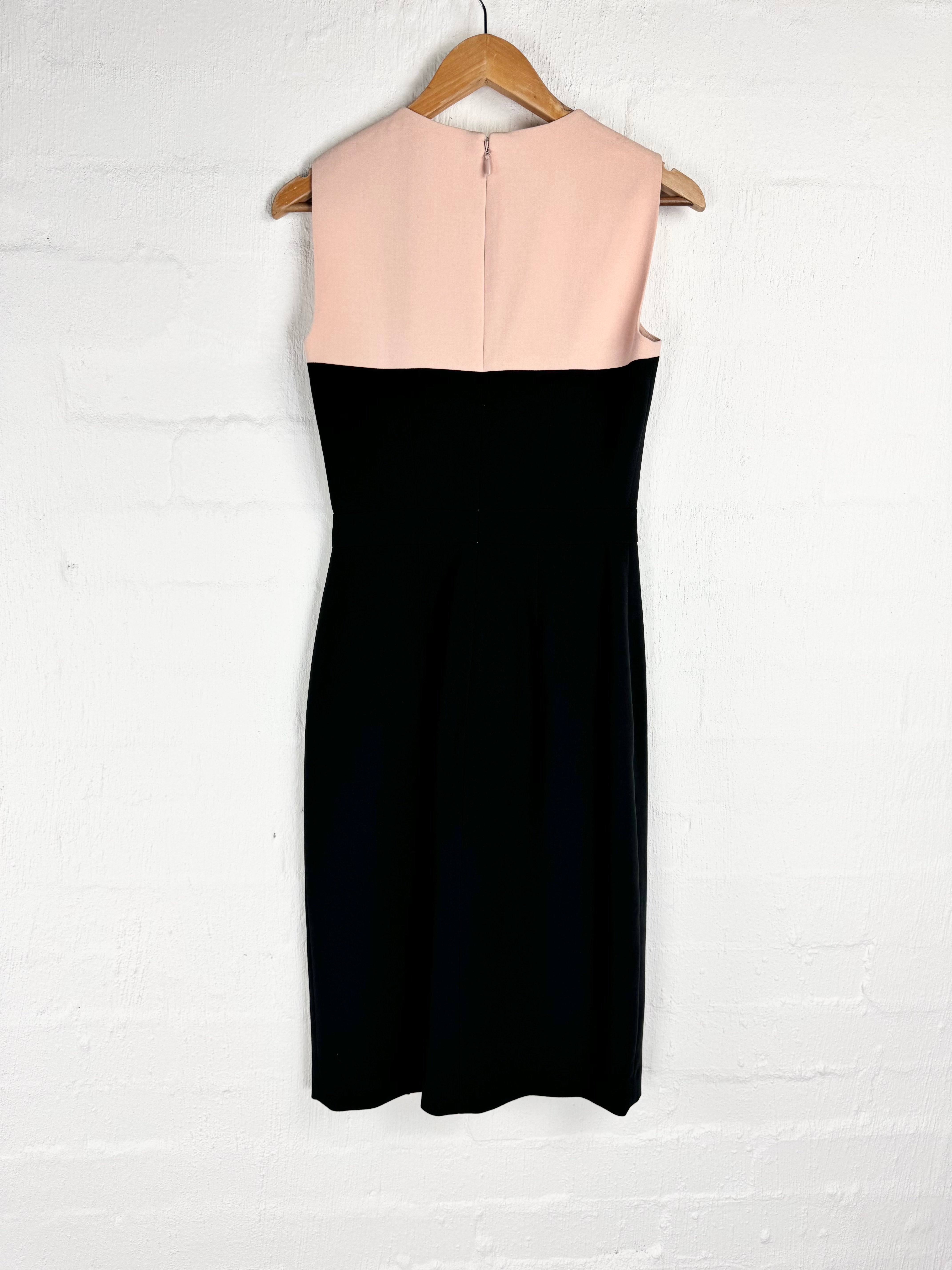 BCBGMAXAZRIA Black & Peach Colour Block 'Tinna' Midi Dress - AU6/8