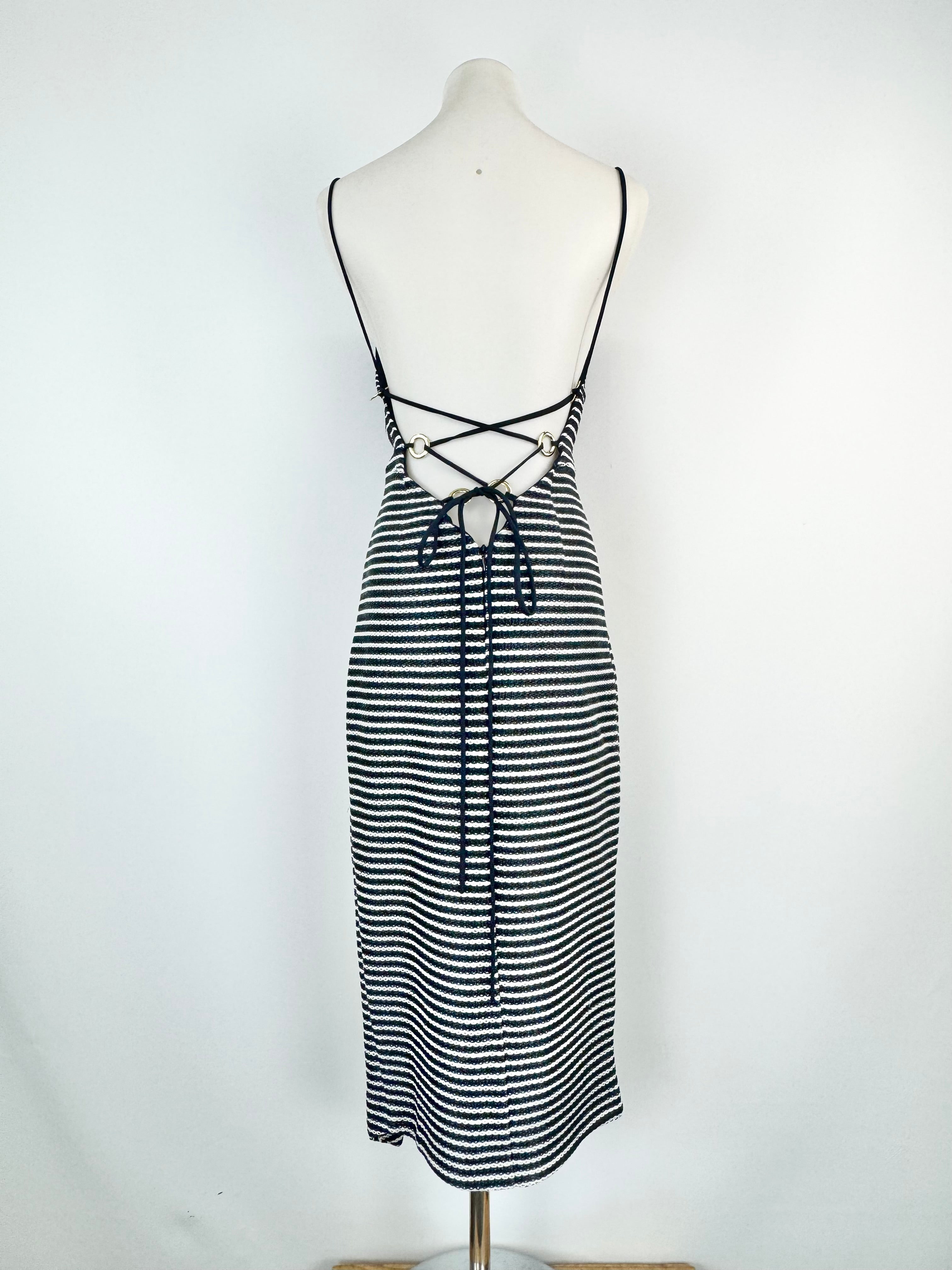 Shona Joy Navy & White Weave Spaghetti Strap Dress - AU6