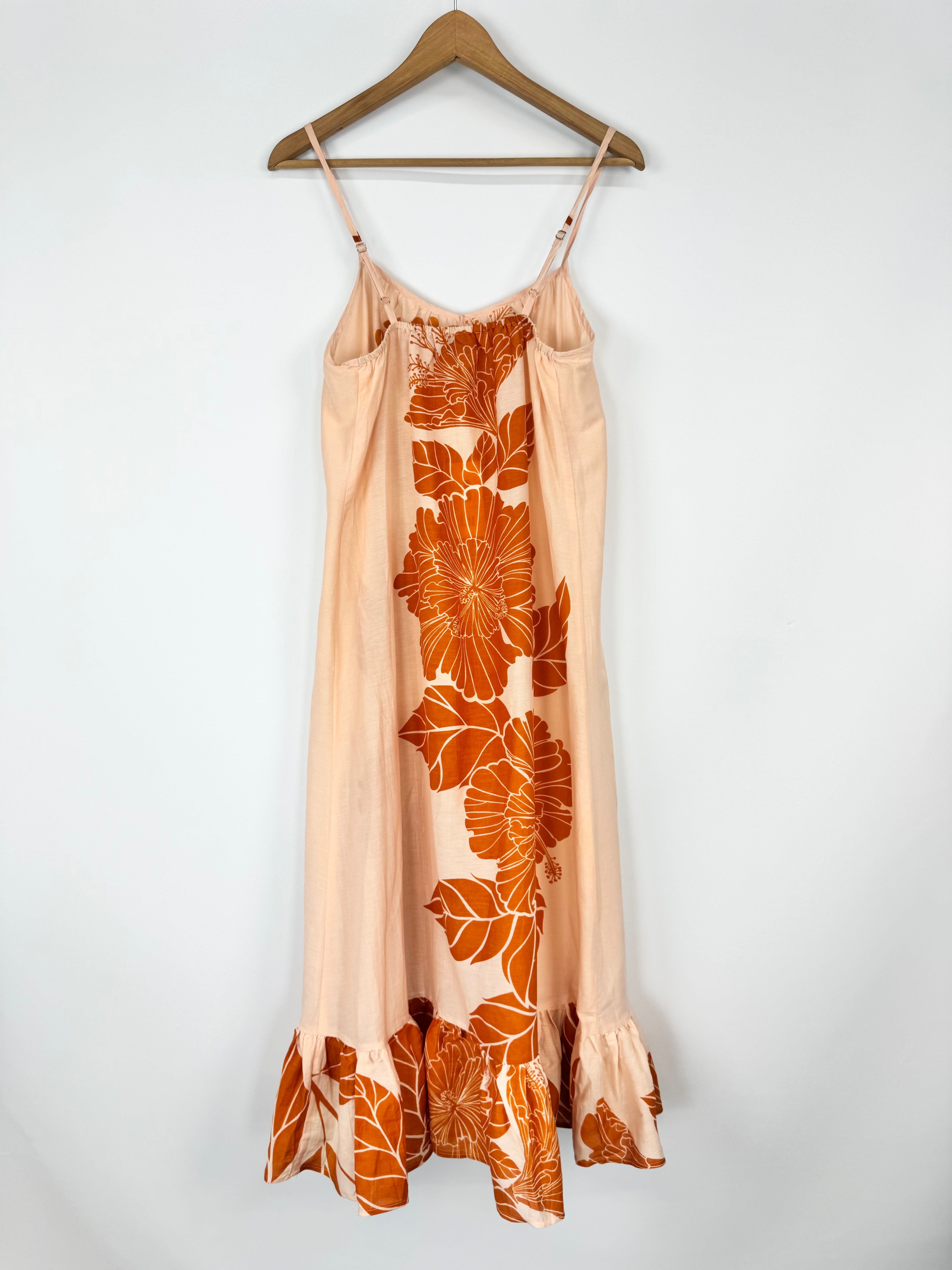 Mille Peach & Orange 'Siena' Hanalei' Patterned Silk & Cotton Maxi Dress NWT - AU6