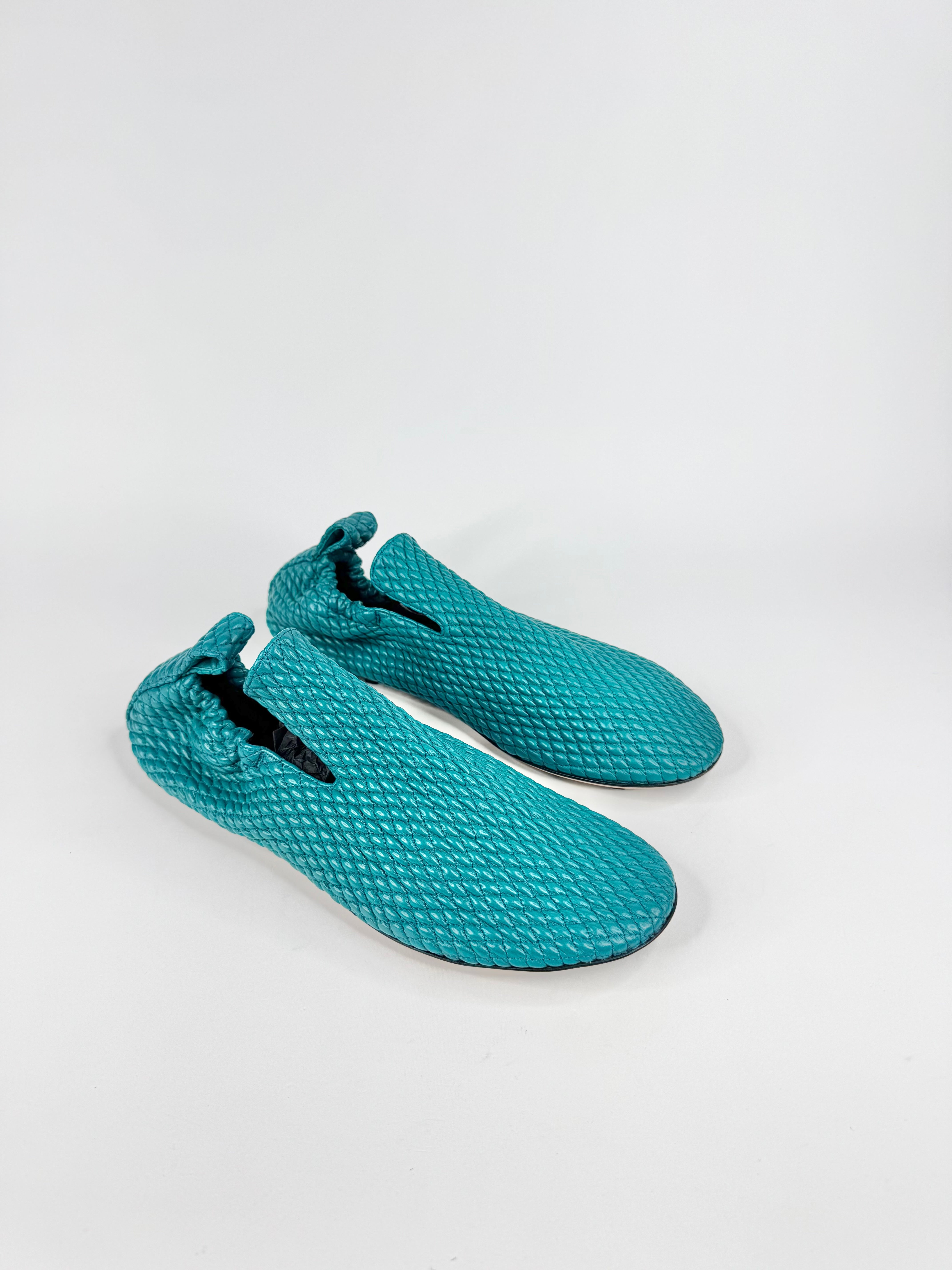 Bottega Veneta Turquoise Intrecciato Flats - EU42