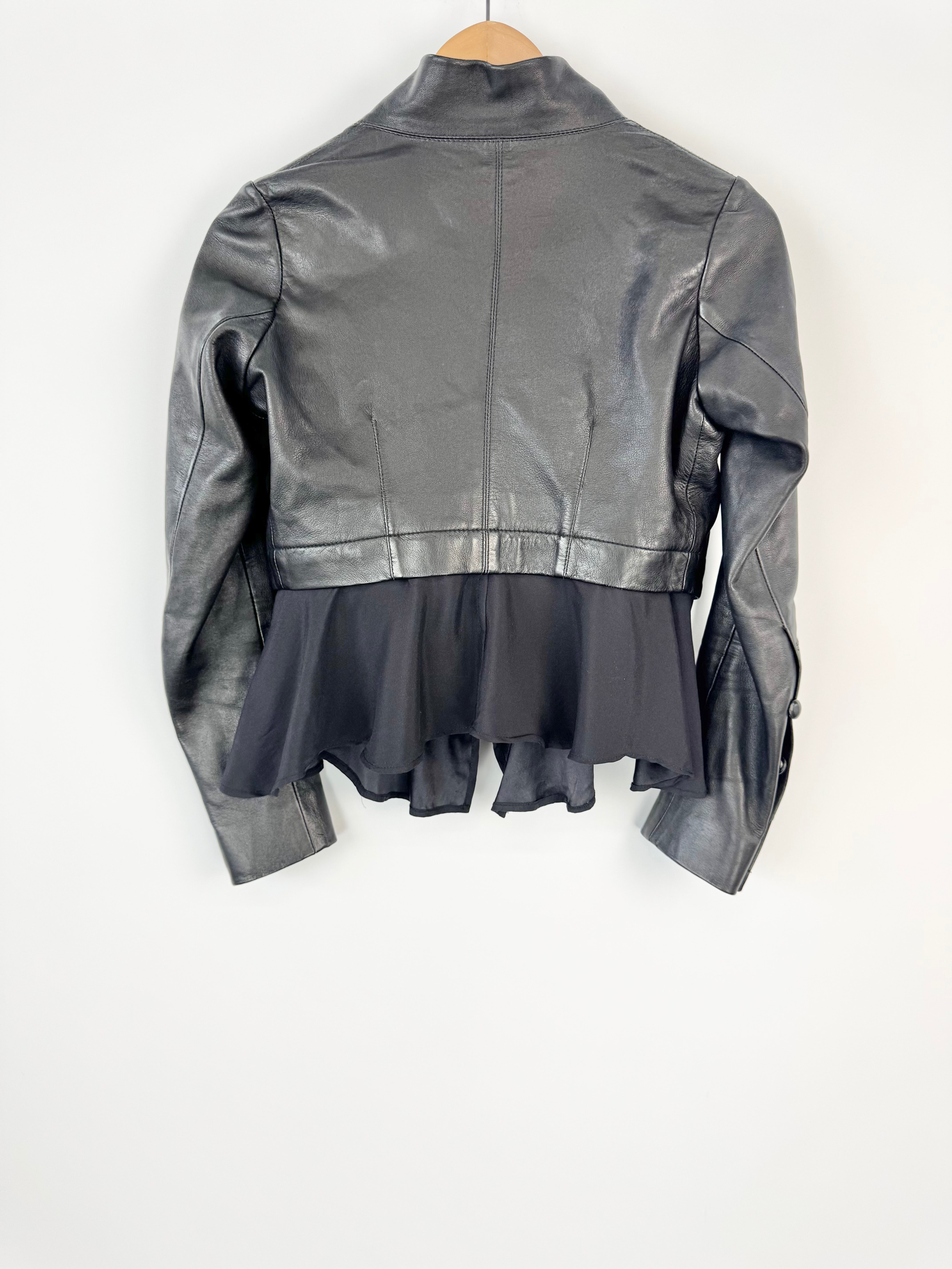 Ebony Eve Black Silk Trim Leather Jacket - AU8