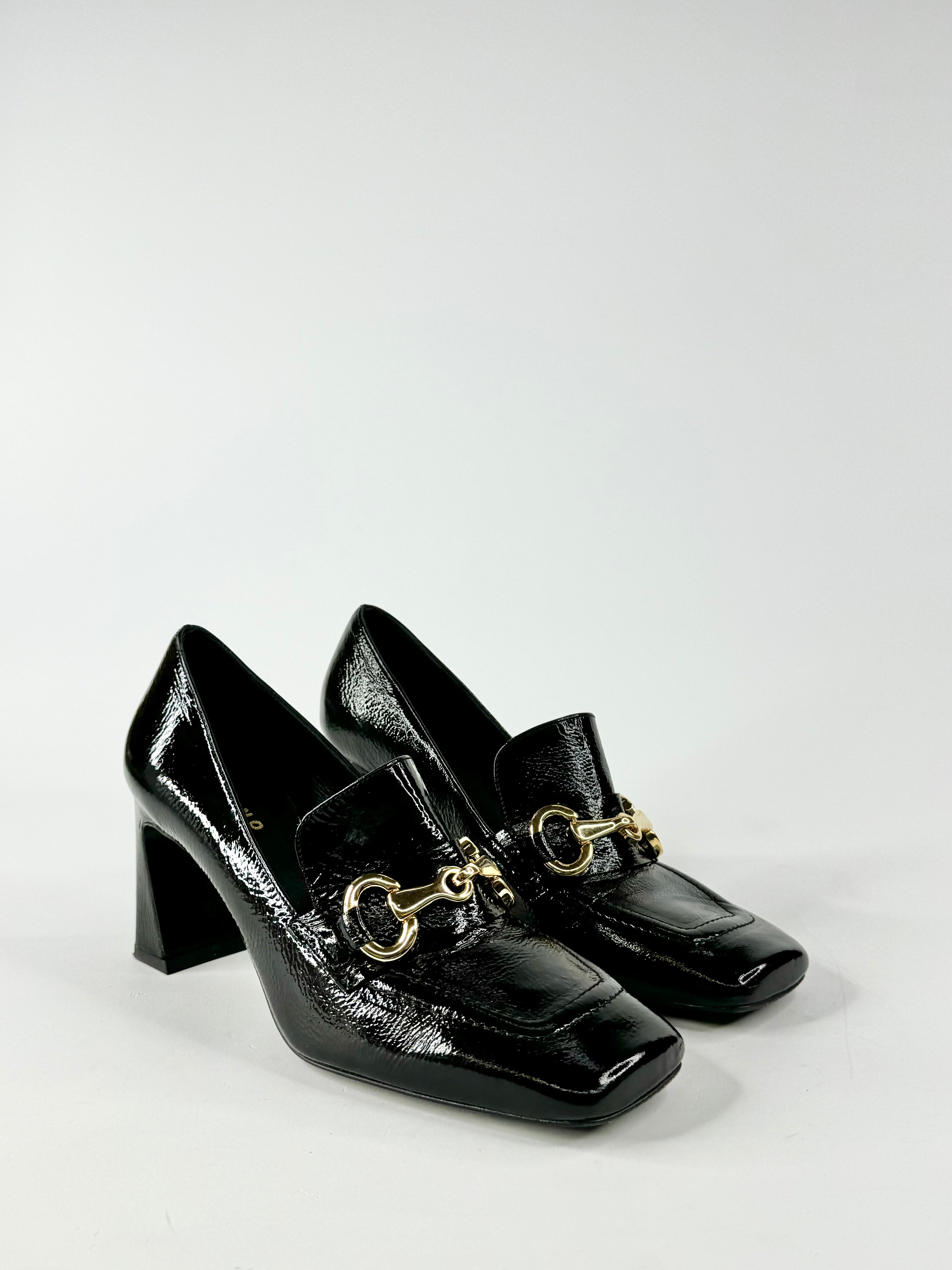 Milano Black Patent Leather Heeled Loafers - EU37.5