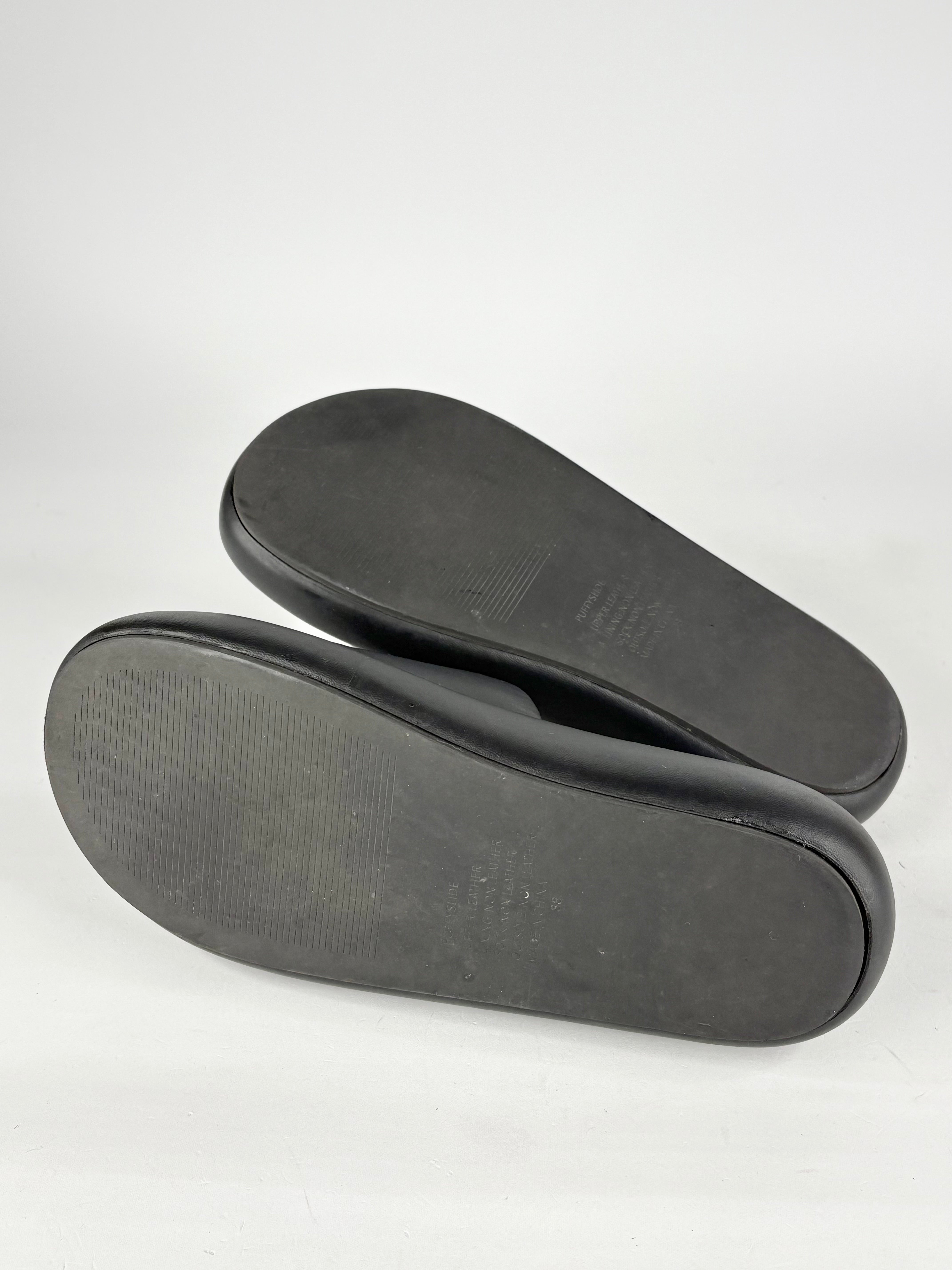 Gorman Black Leather 'Puffy' Slides - EU38