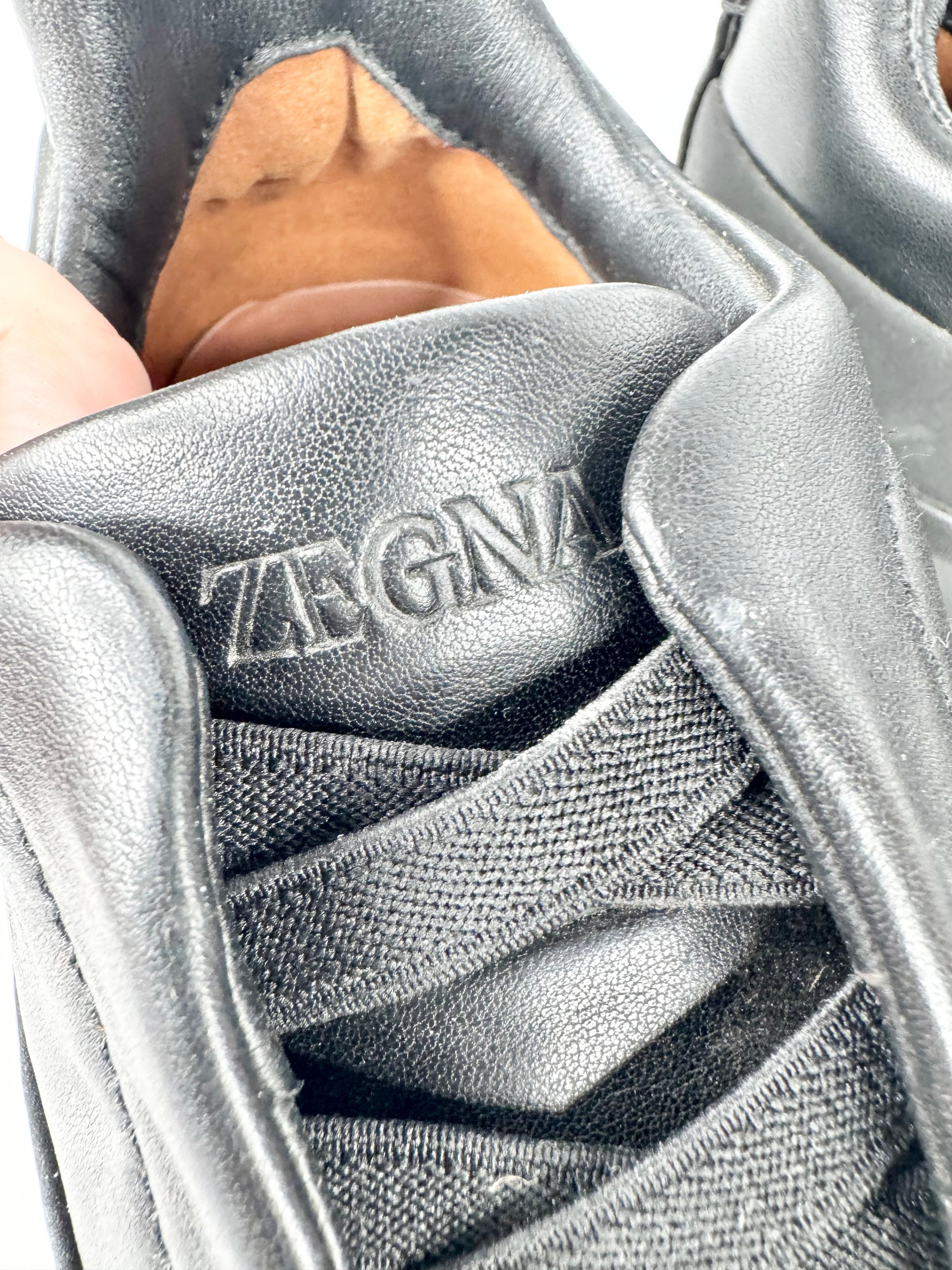 Zegna Black 'Triple Stitch' Monte Rubber Leather Slip on Sneakers - EU40