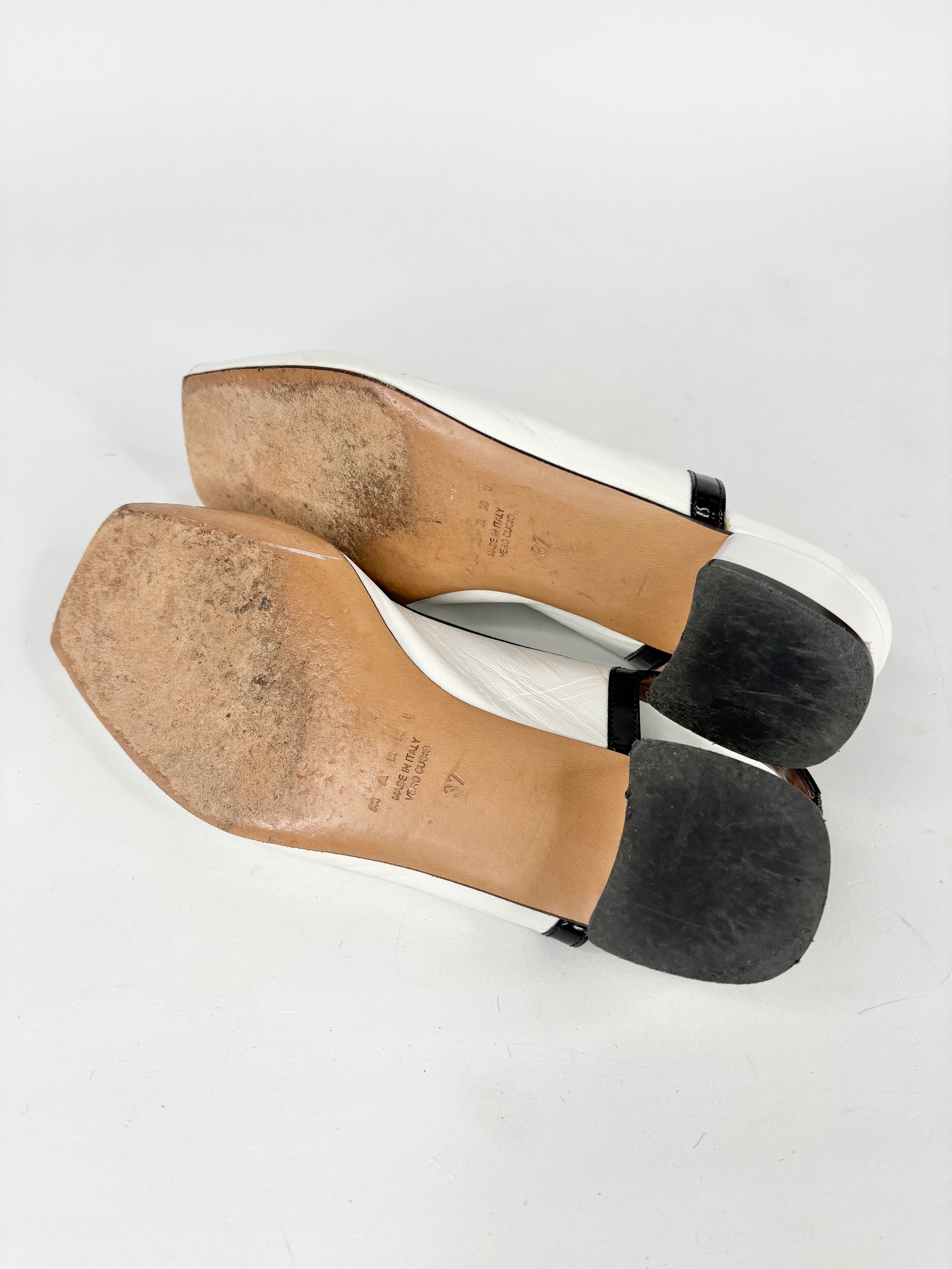 Marni White & Black Leather Geometric Peep-Toe Slingback Sandals - EU37