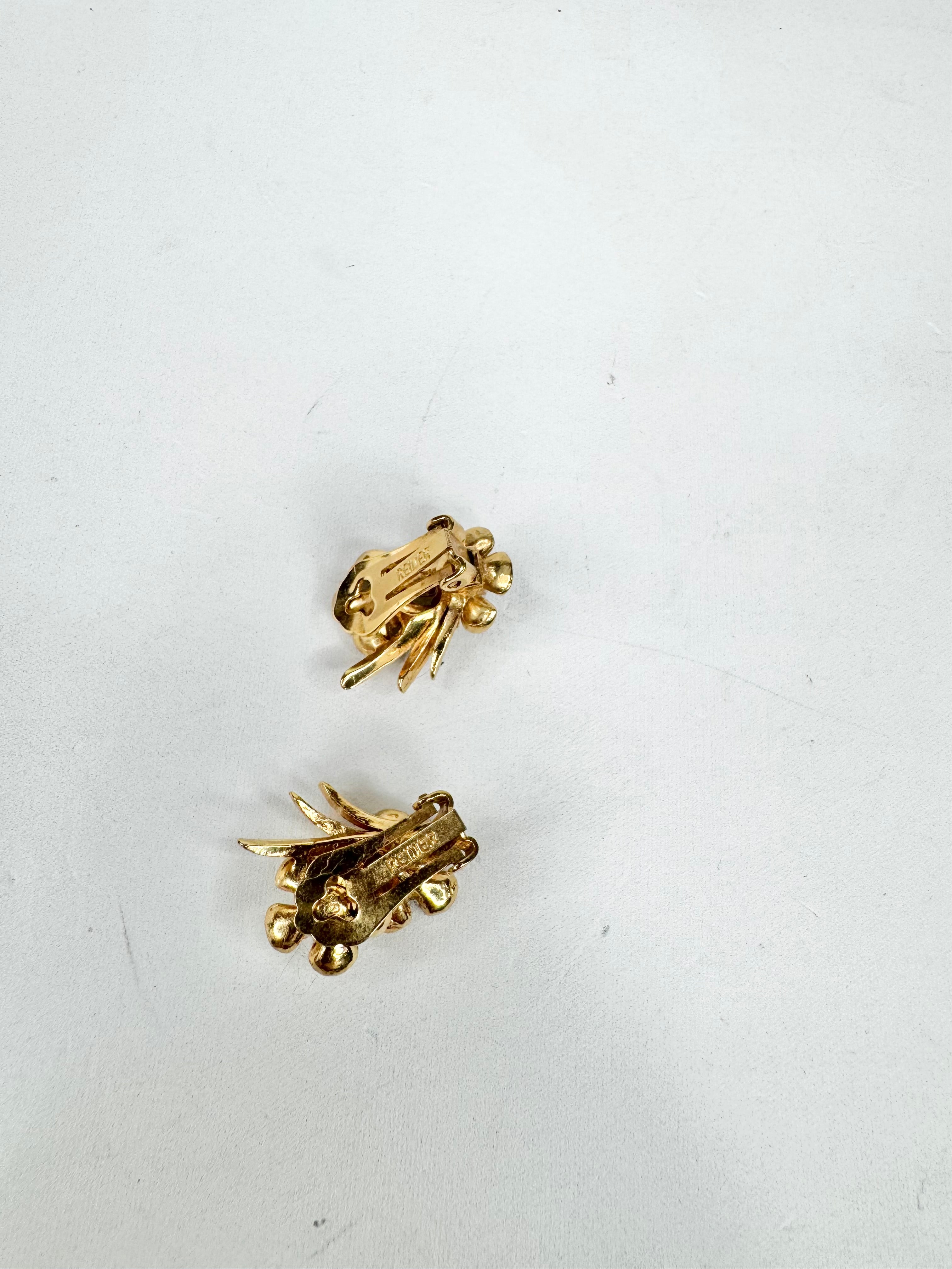 Vintage 50s Elizabeth Reimer Forest Flower Brooch & Clip on Earrings