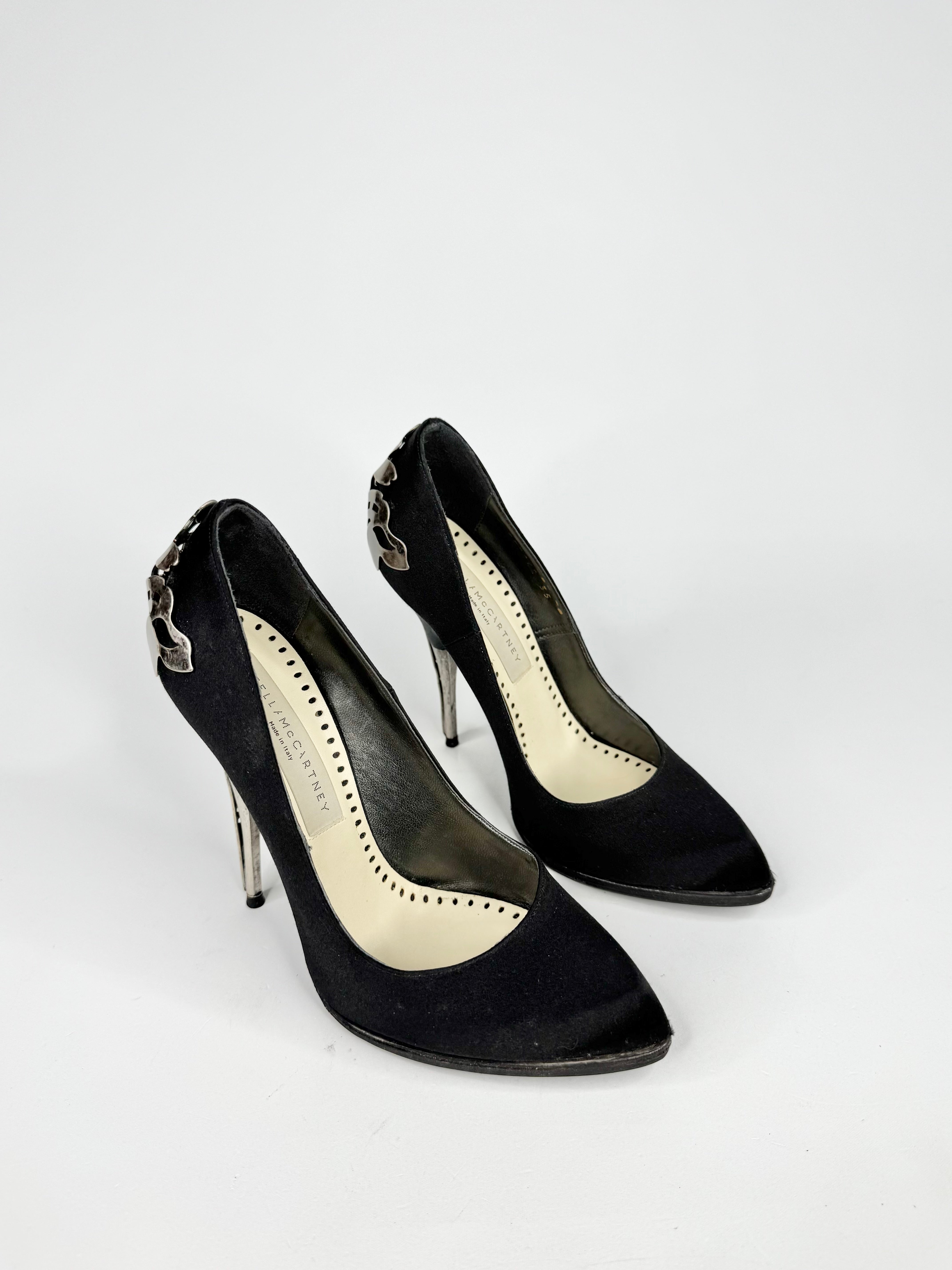 Stella McCartney Black Satin Filigree Metal Stilettos - EU35