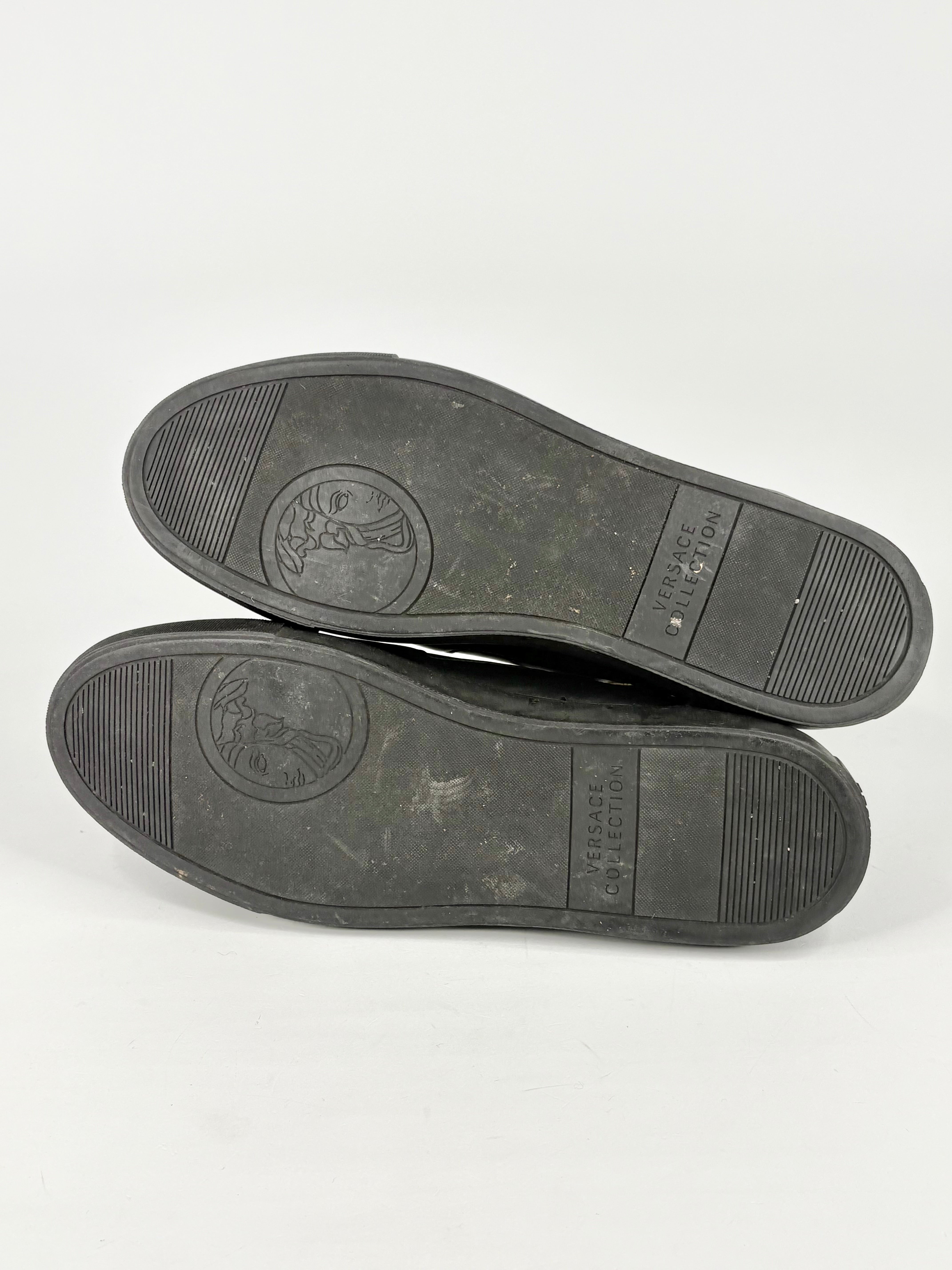 Versace Collection Black Leather & Gold Trim High-Top Sneakers - EU45