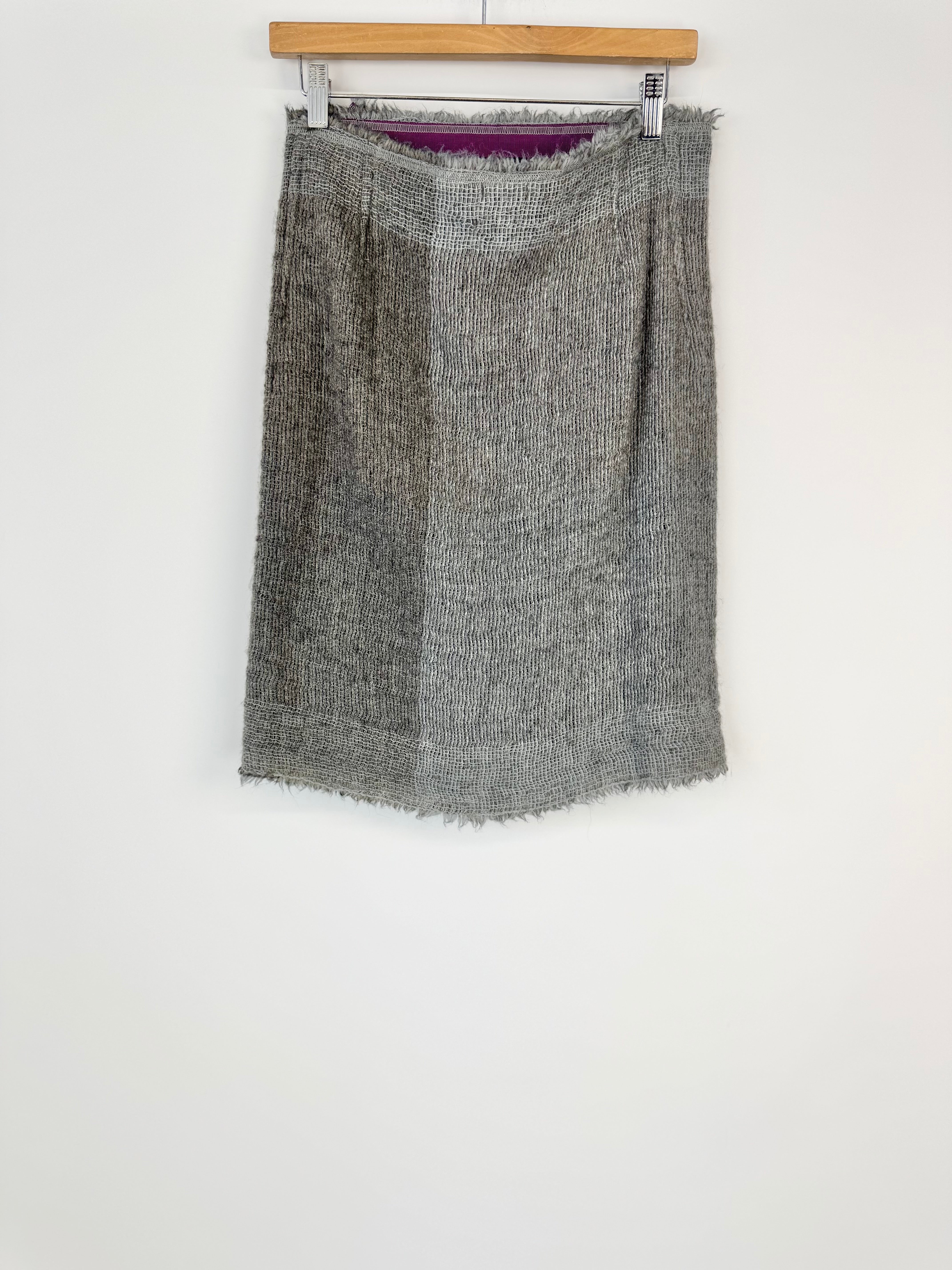 Maliparmi Cloud Grey & Blue Wool Blend Kilted Skirt - AU8/10