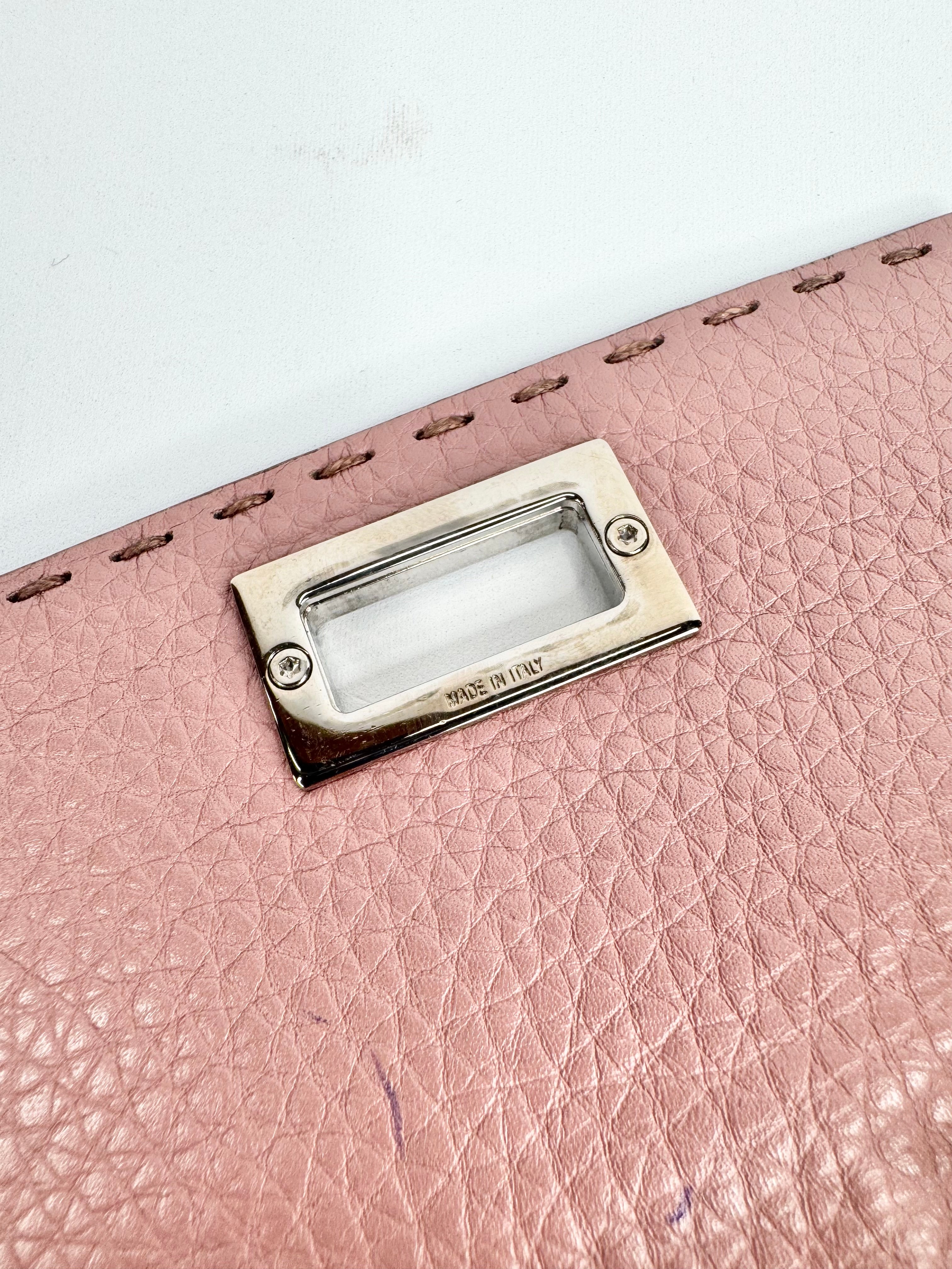 Fendi Blush Pink Peekapoo Tri-Fold Calf Leather Wallet