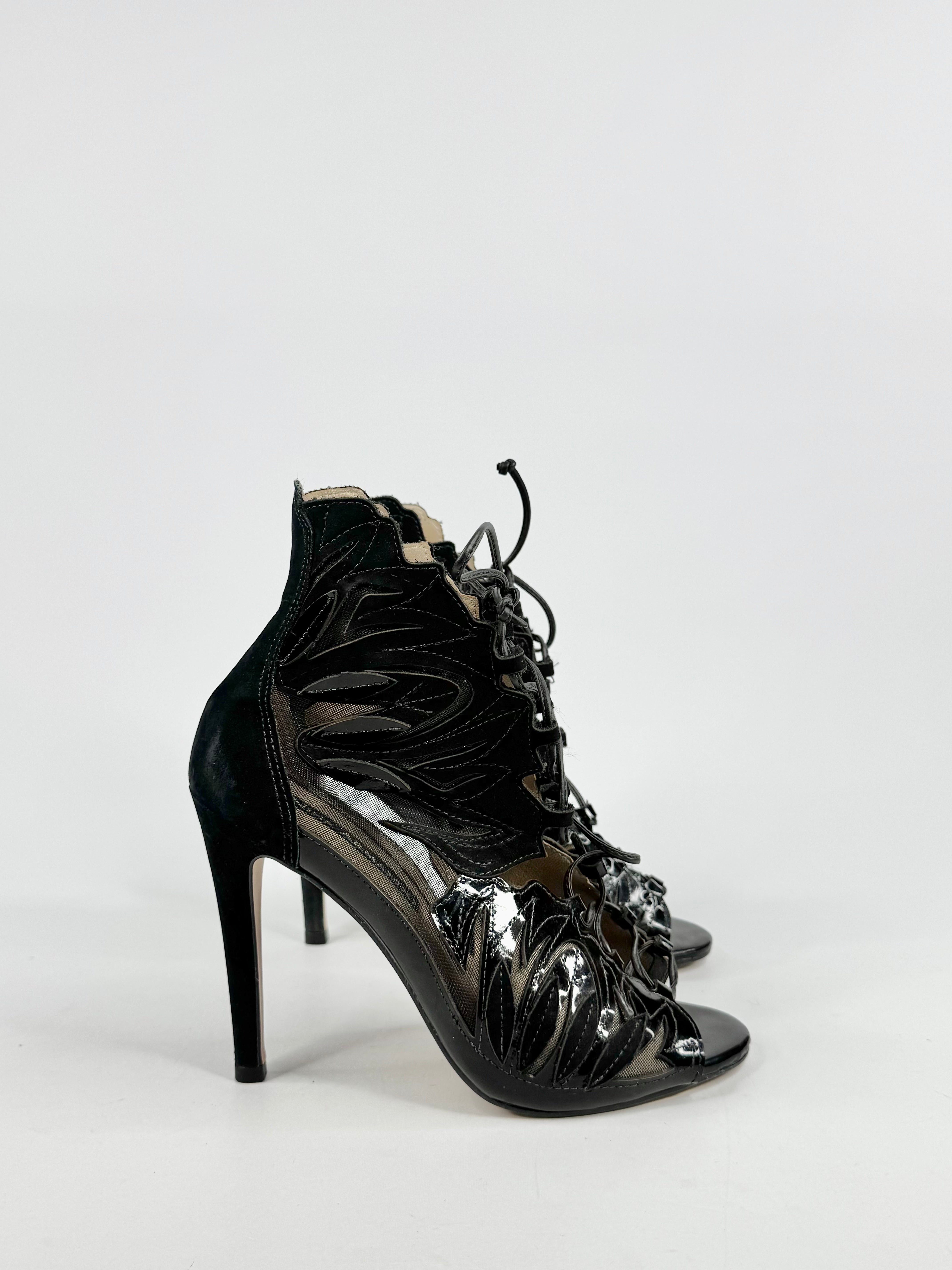 Nina Armando Black Peep Toe Mesh Stilettos - EU37
