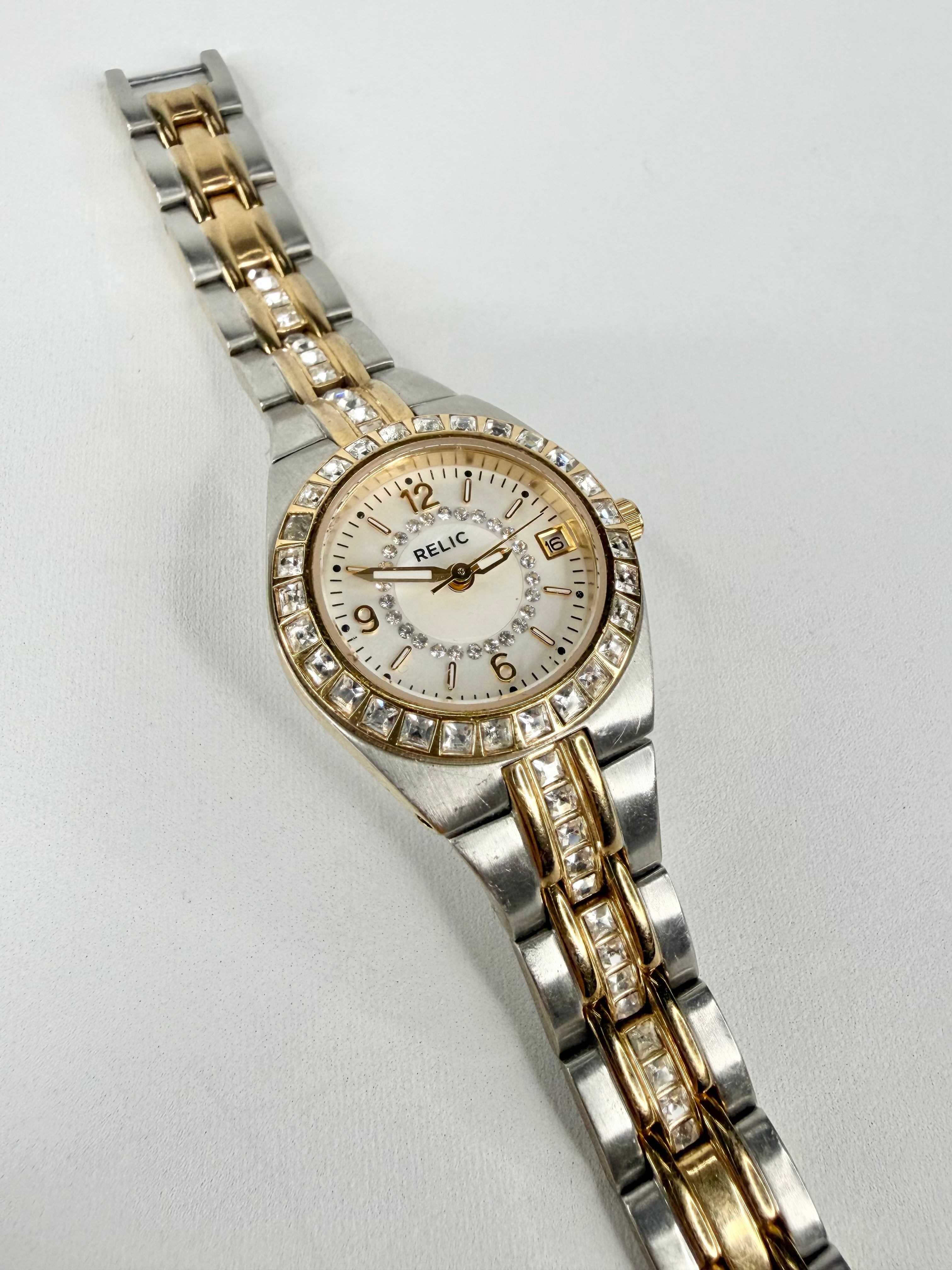 Y2K Relic Silver & Gold Crystal Embellished Watch