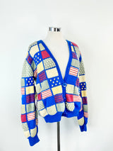 Vintage 70s Blue, Grey & Pink 3D Knitted Cardigan - AU12