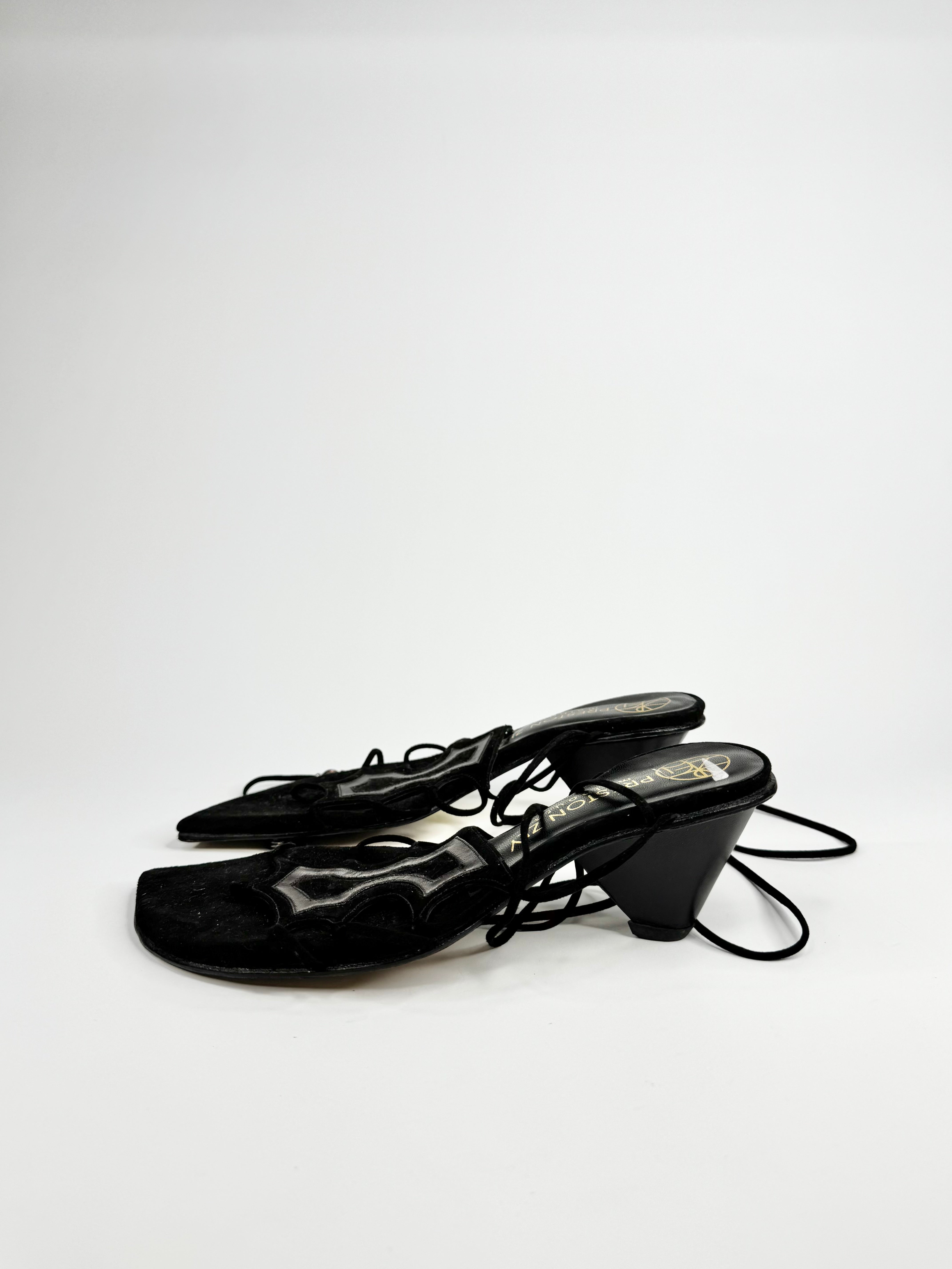 Preston Zly Black Lace Up Pointed Tip Sandals -