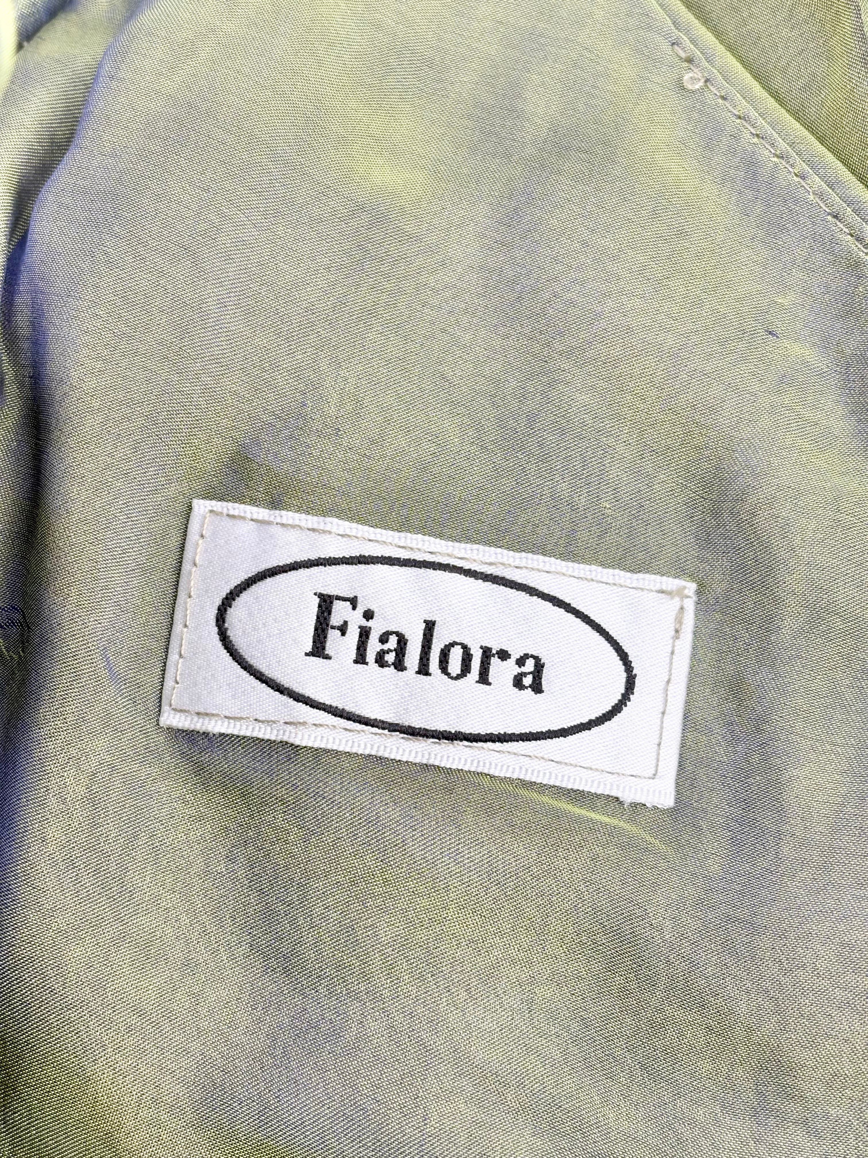 Fialora Vintage Satin-Iridescent Green Mermaid Style Ruffle Gown - AU8/10