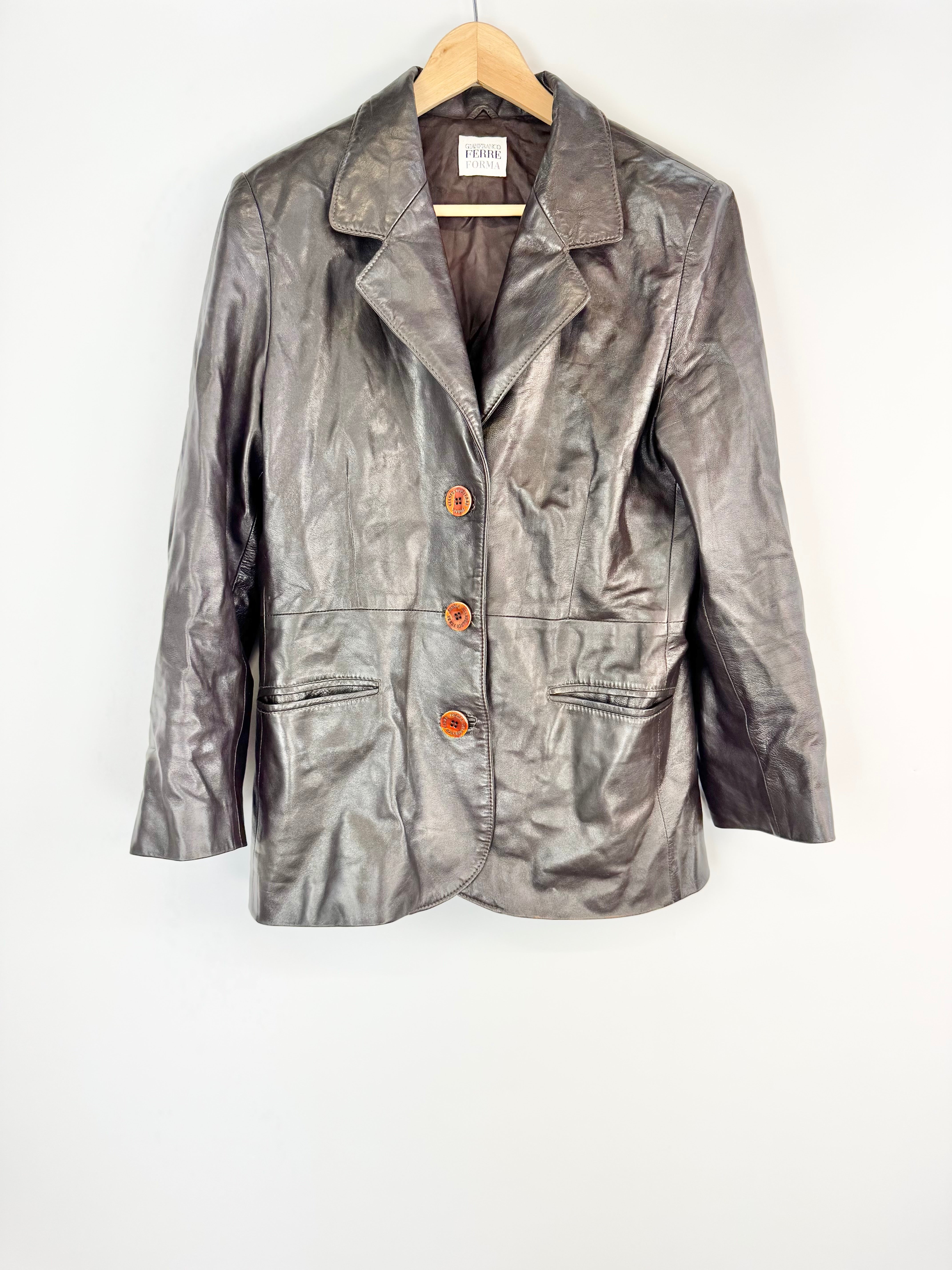 Vintage 90s Gianfranco Ferre Forma Brown Leather Jacket - AU10