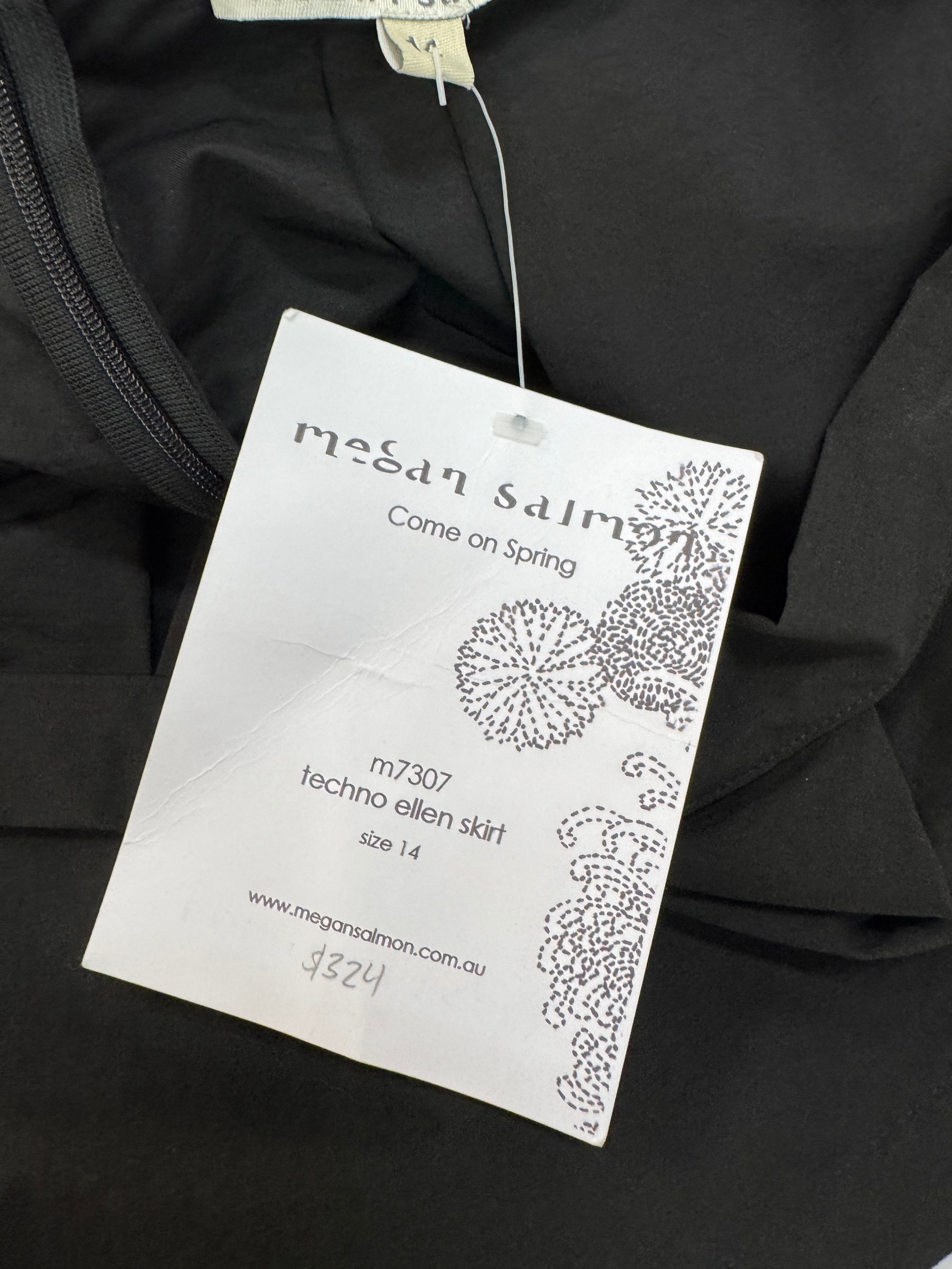 Megan Salmon Black 'Techno Ellen' A-Line Skirt NWT - AU14