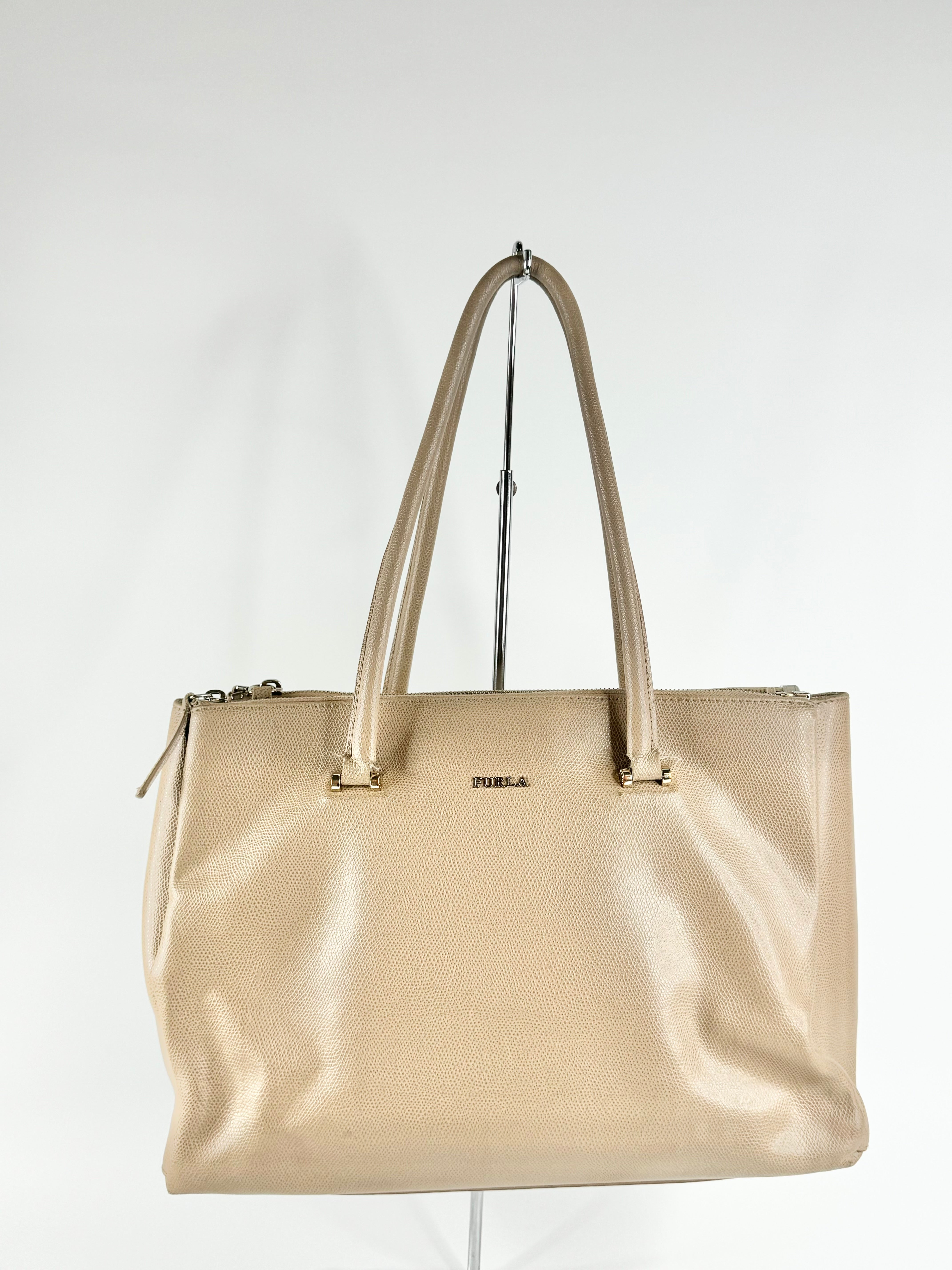 Furla Pebbled Taupe Leather Shoulder Bag