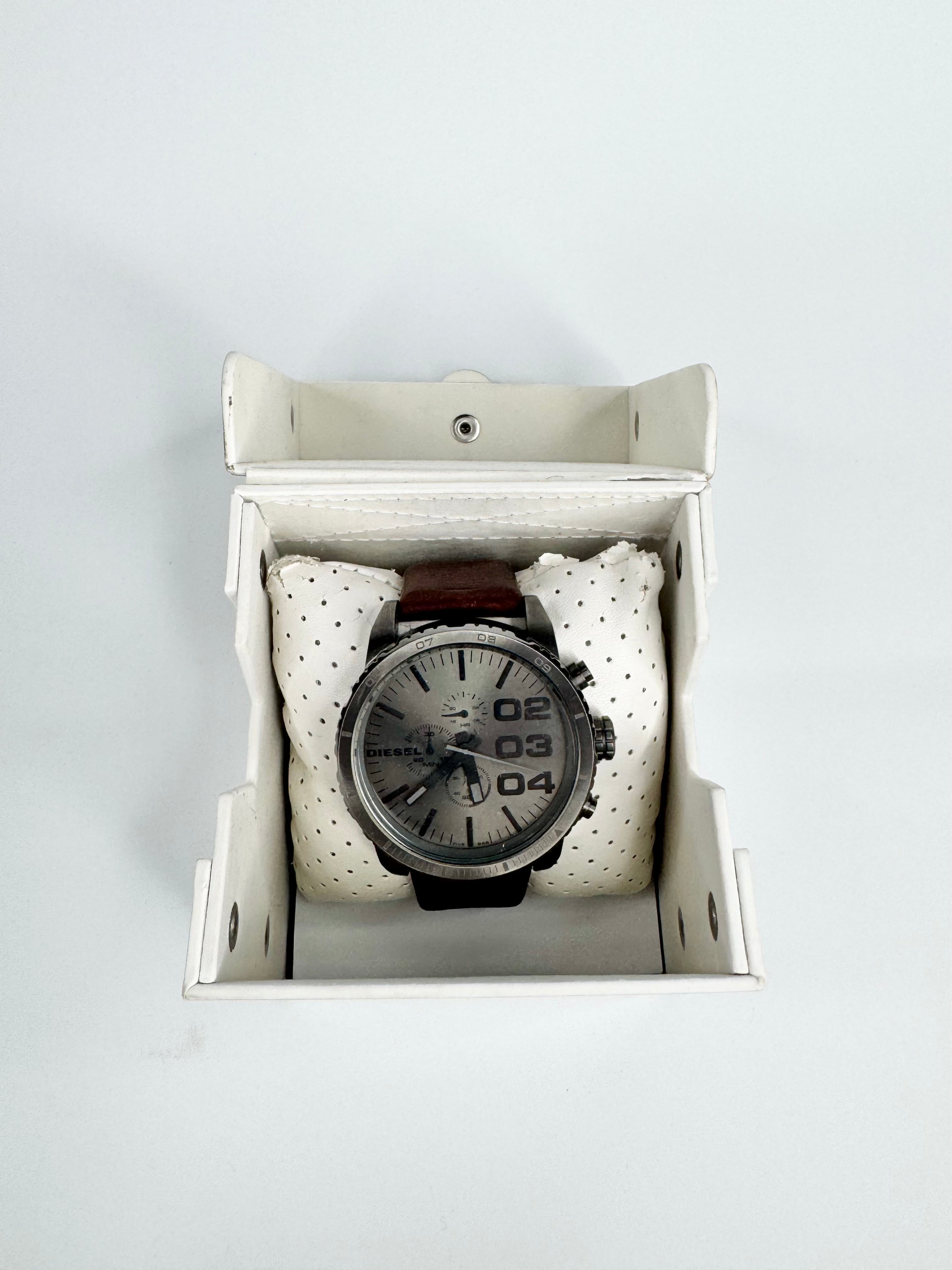 Diesel Grey Faced Stainless Steel Watch with Brown Leather Wristband