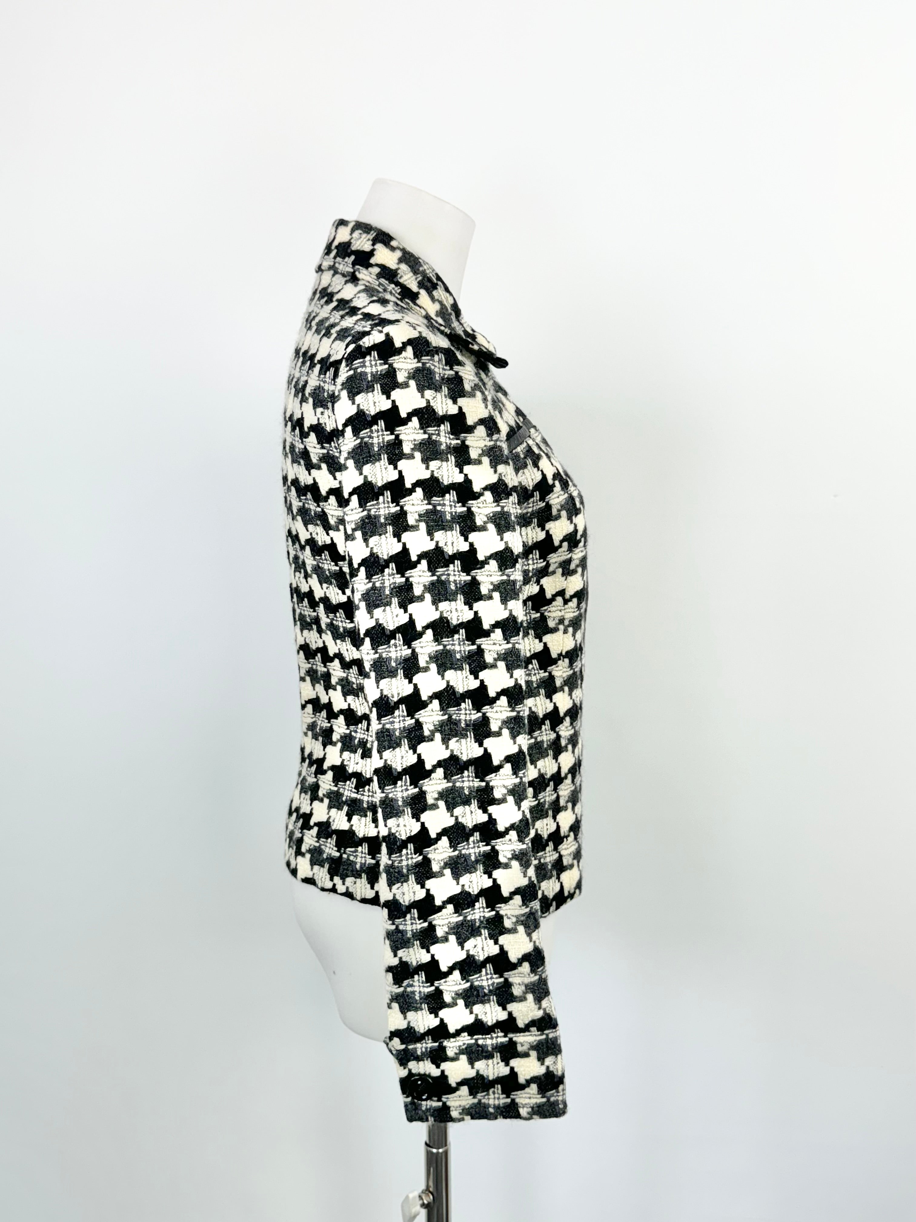 Fragile Black & Cream Wool Woven Houndstooth Pattern Jacket - AU8/10