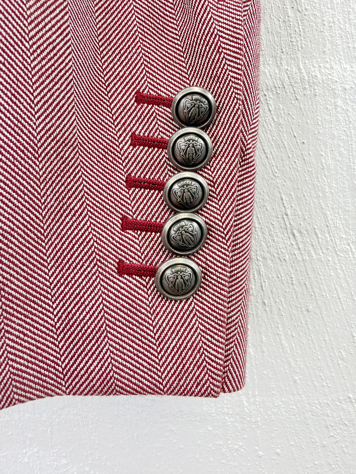 Gucci Red & Cream Herringbone Pattern Silk & Cotton Blend Sports Coat - L