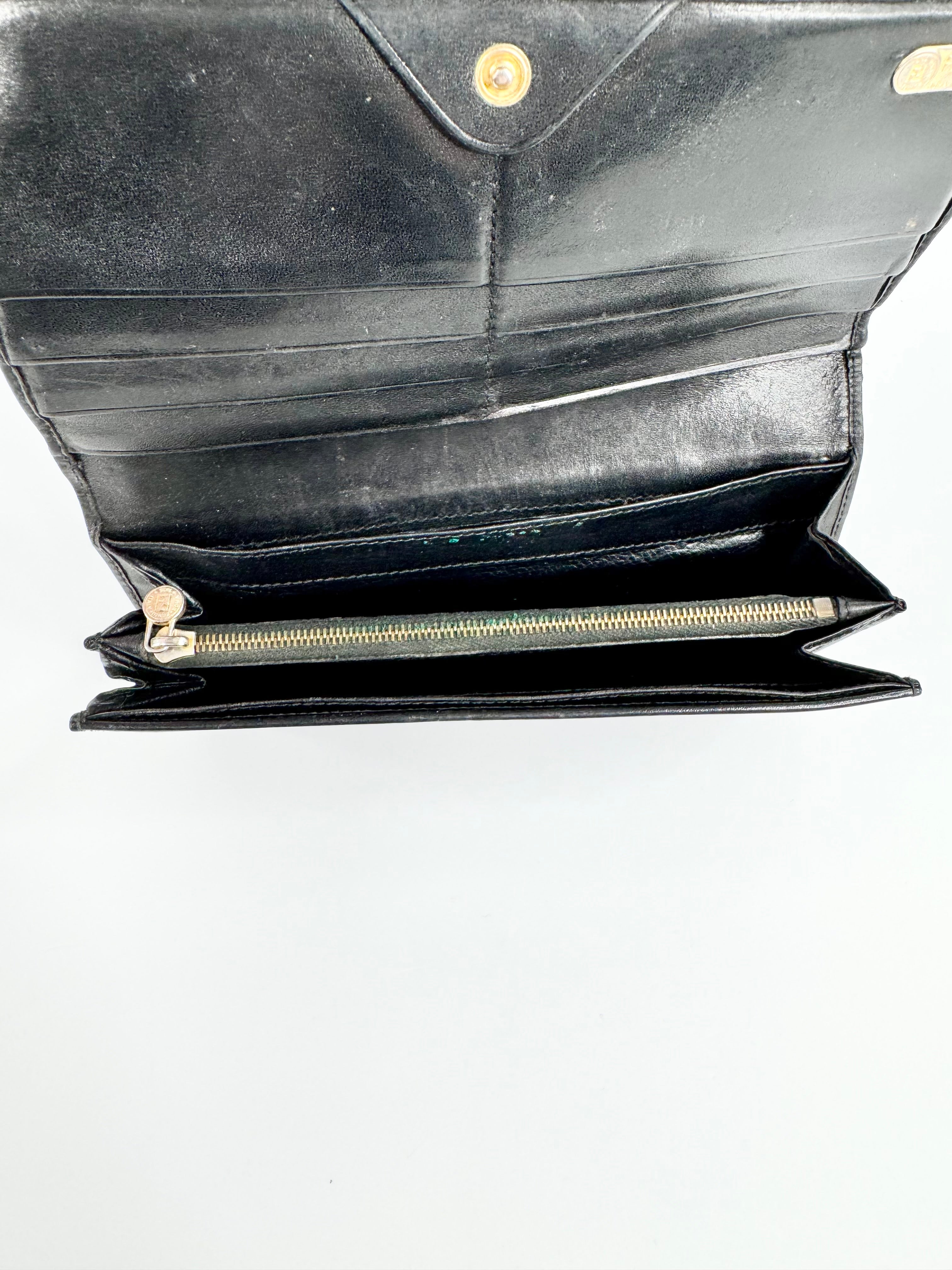 Vintage 90s Fendi Black Canvas & Leather Striped Wallet