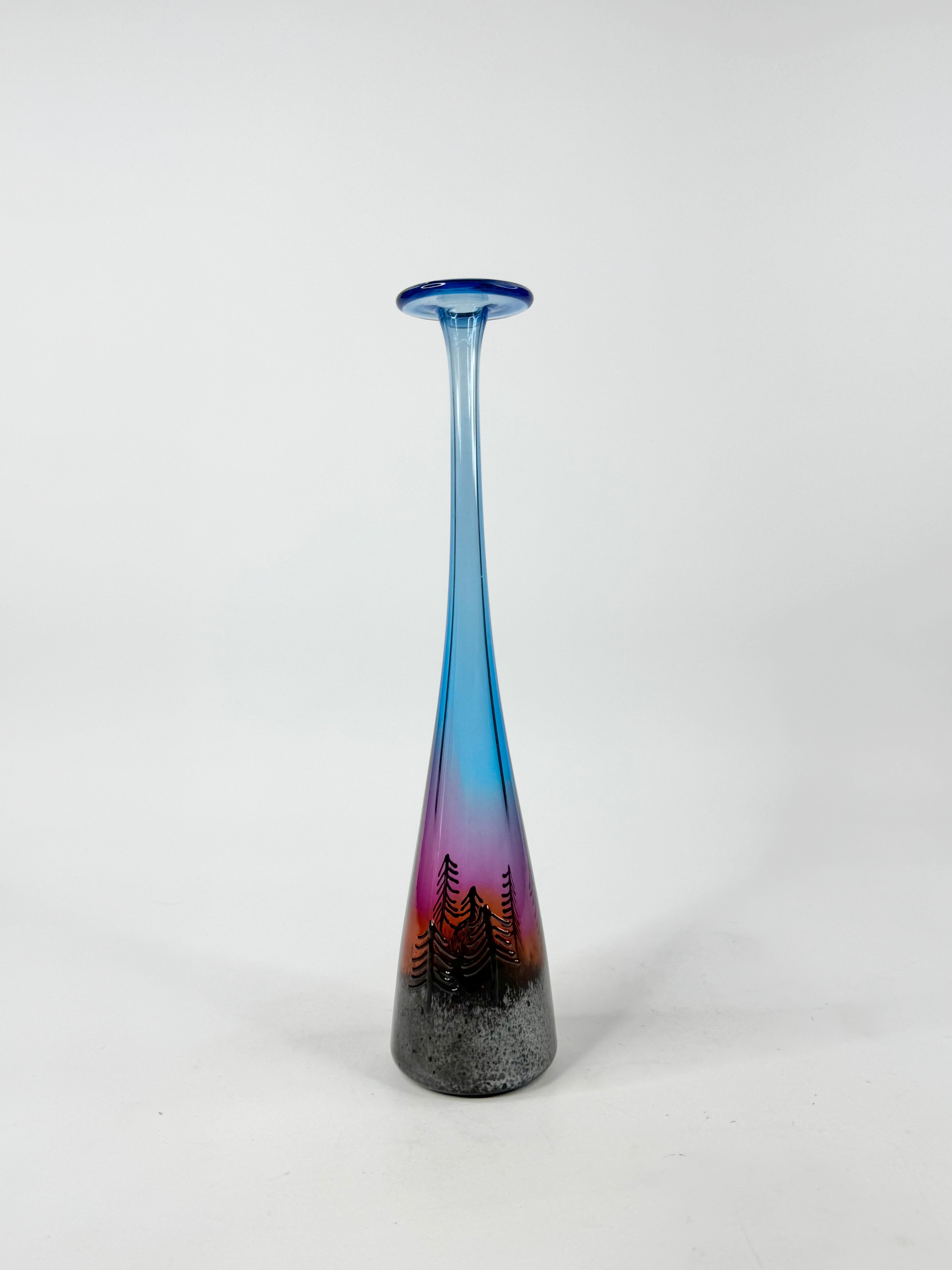 Vintage 90s Gordon Studio Blue & Purple Handblown Glass Vase