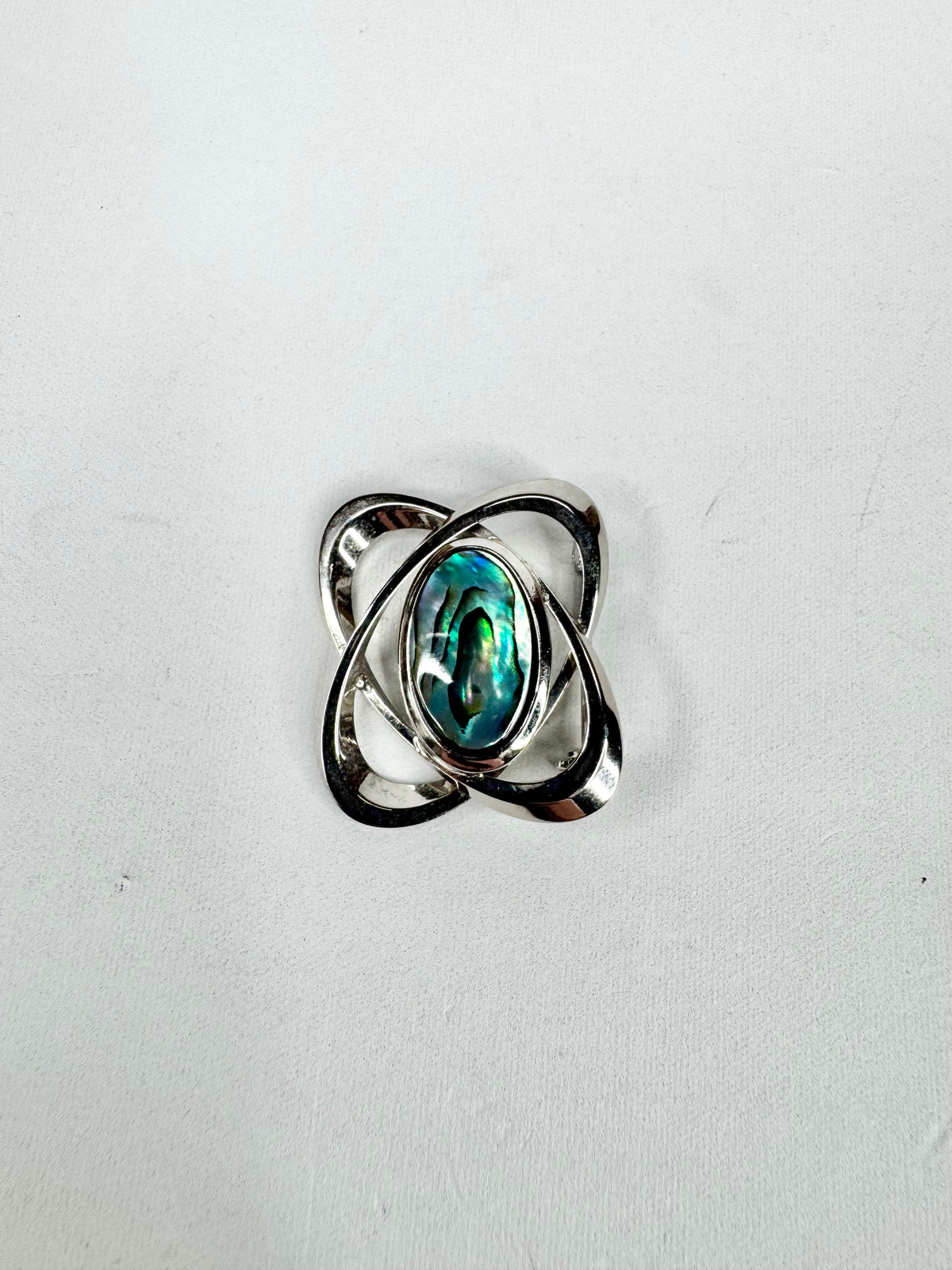 Silver Toned Abalone Shell Abstract Brooch