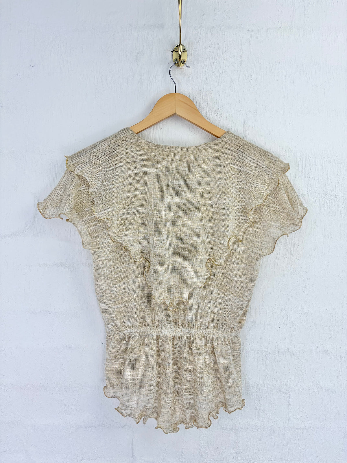 Vintage Young Edwardian Gold & Cream Frill Knit Blouse - AU12