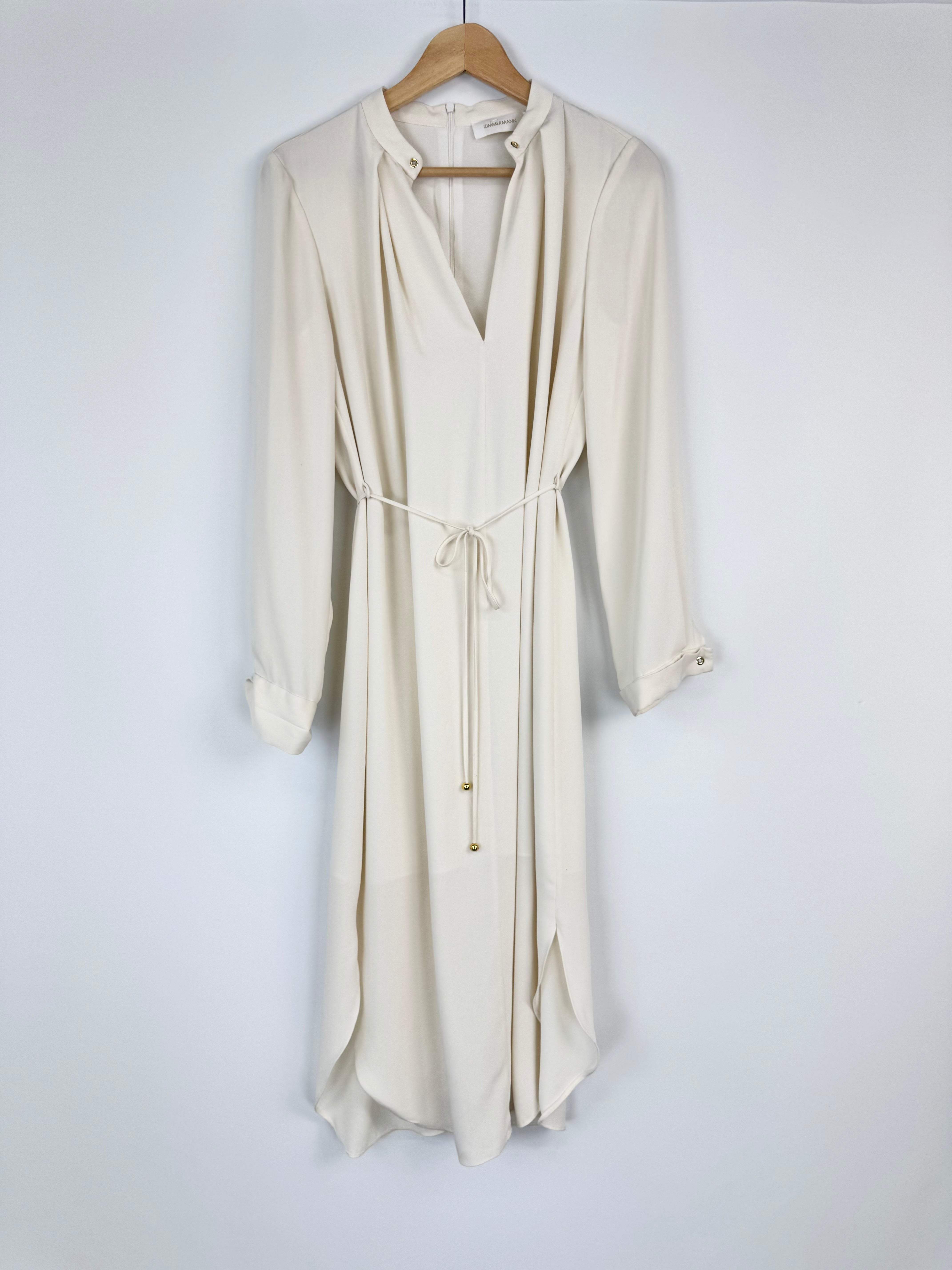 Zimmermann Cream Long Sleeve Tie Dress - AU8/10