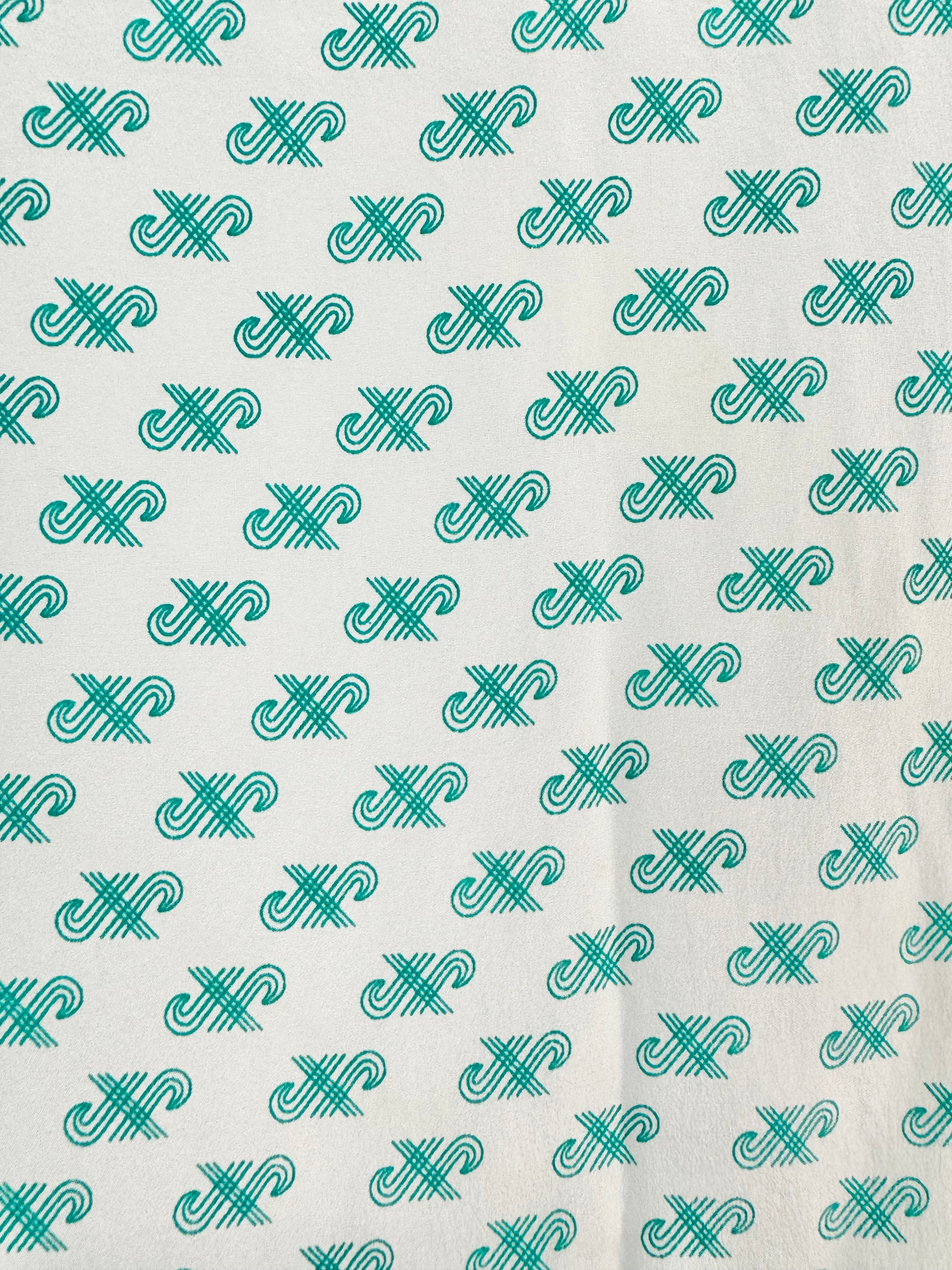 Vintage Jaeger White & Teal Swirled Motif Silk Scarf