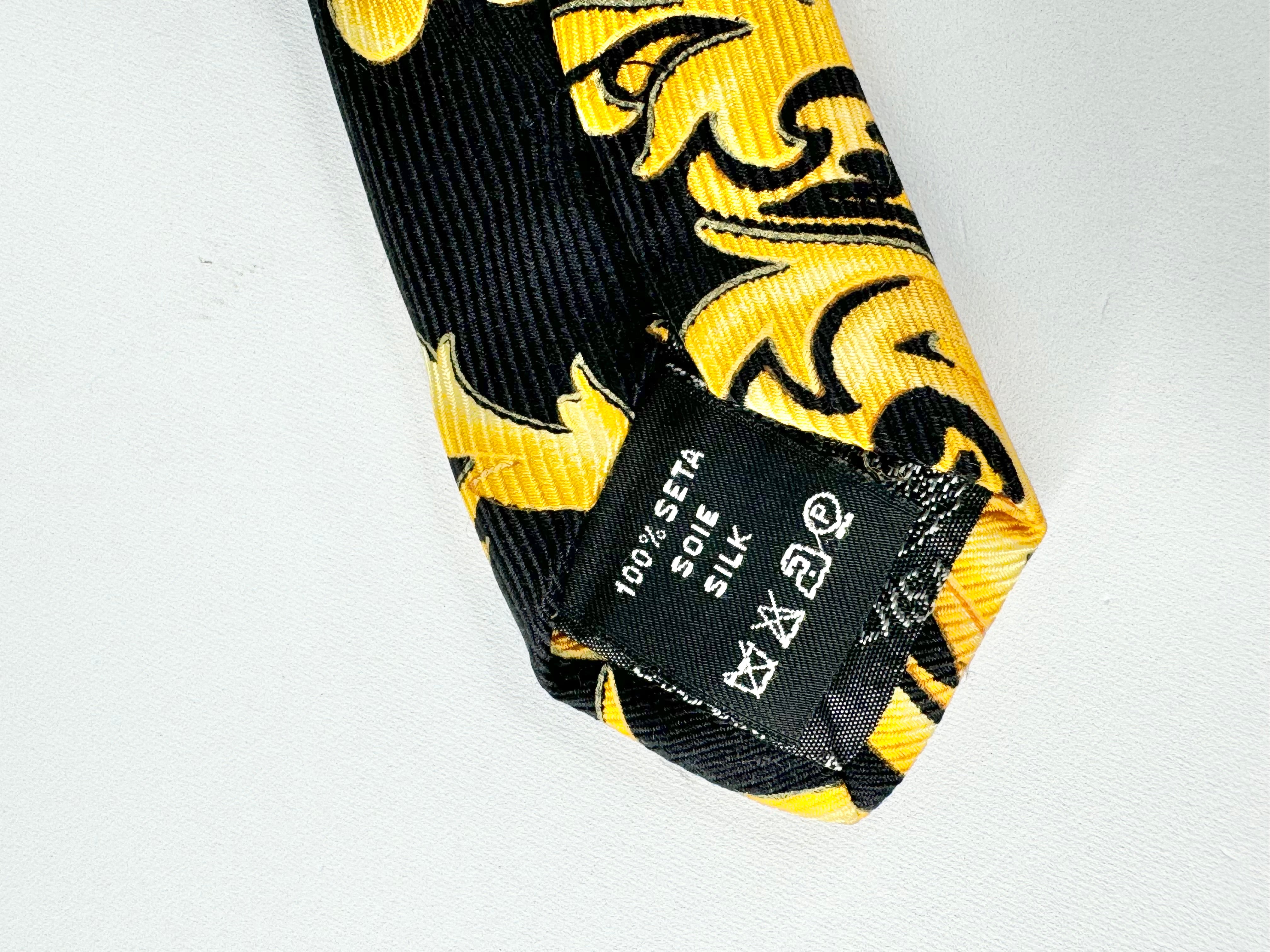 Versace Black & Gold Brocade Pattern Silk Tie