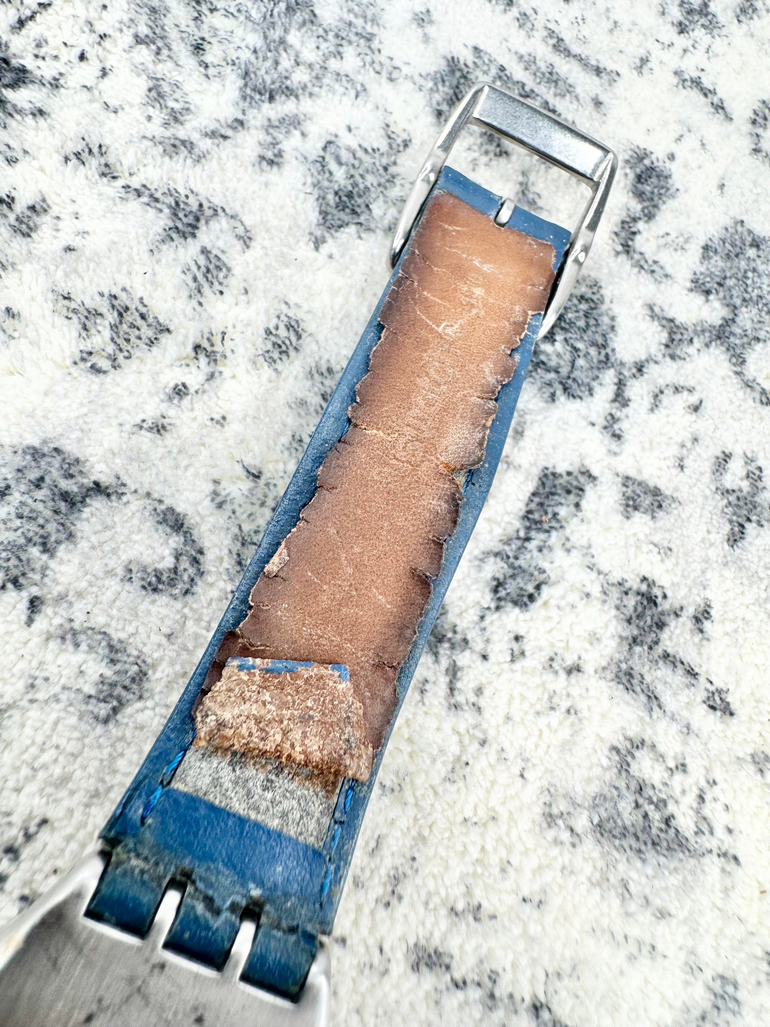 Swatch Irony Brushed Silver Aluminum and Blue Enamel Watch