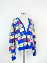 Vintage 70s Blue, Grey & Pink 3D Knitted Cardigan - AU12