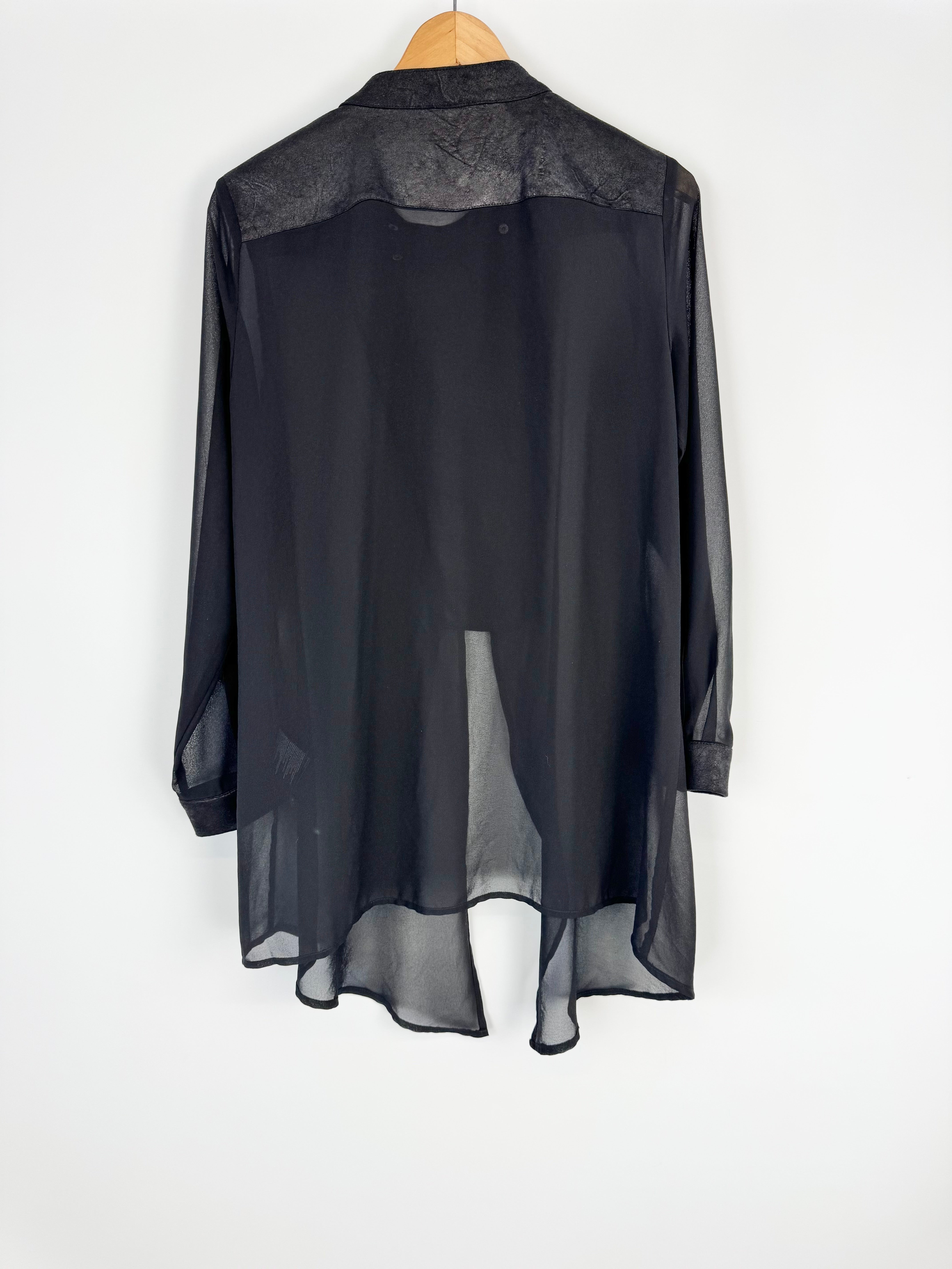 Nu Denmark Black Sheer Faux Suede Embellished Blouse - AU10/12