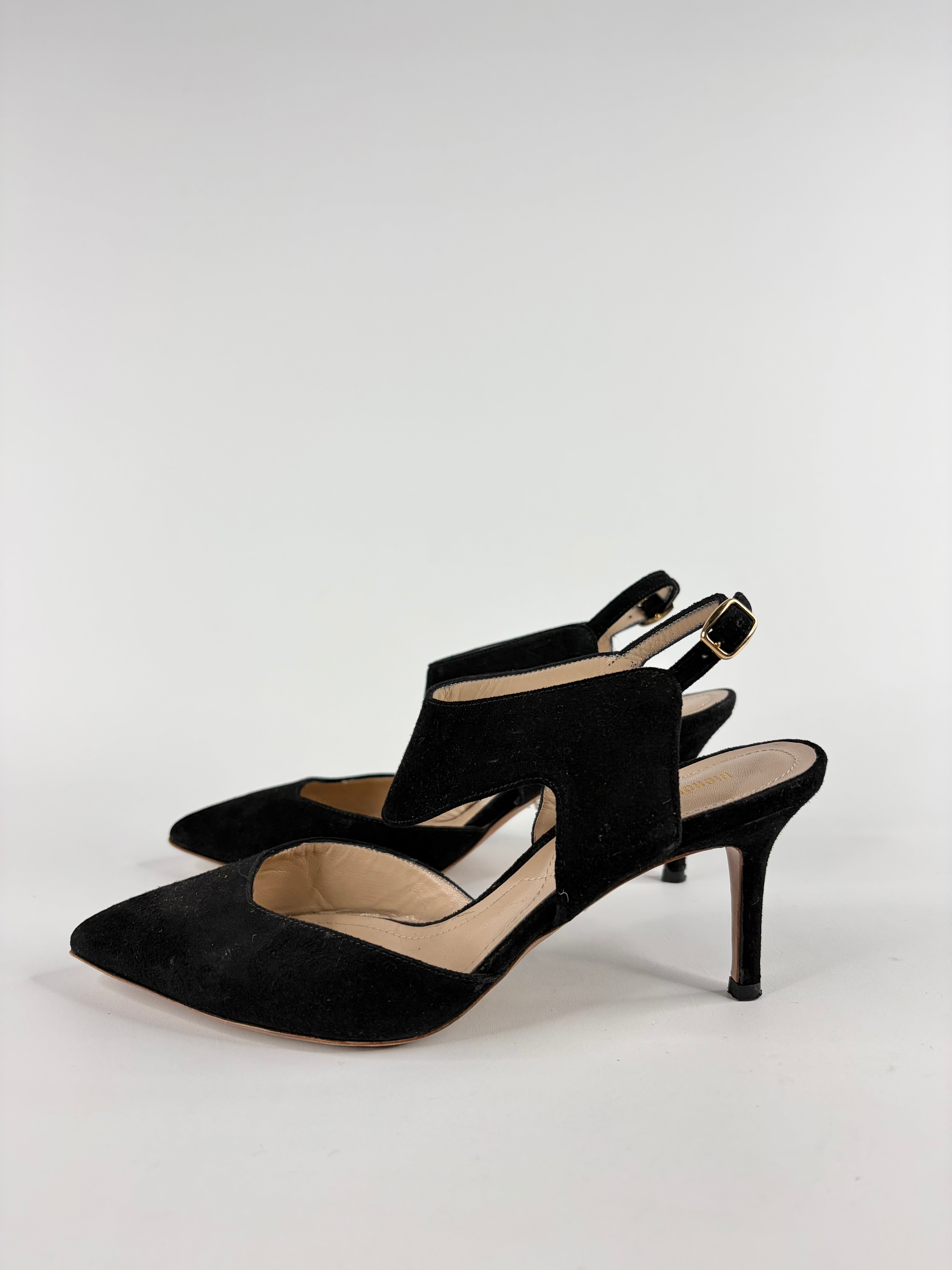 Nicholas Kirkwood Black Suede Pointed Kitten Heels D'Orsay - EU35