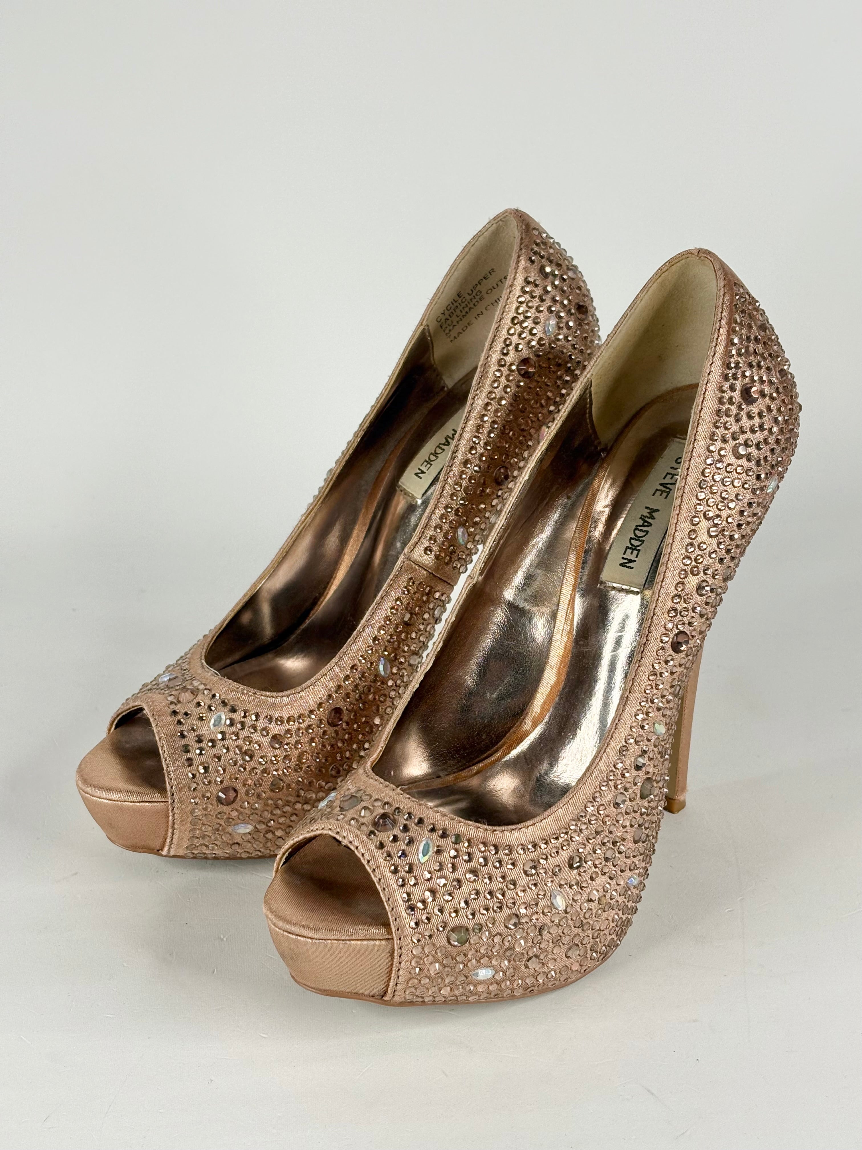Steve Madden Copper Satin & Rhinestone Embellished 'Cycile' Peep-Toe Pumps - EU37/38