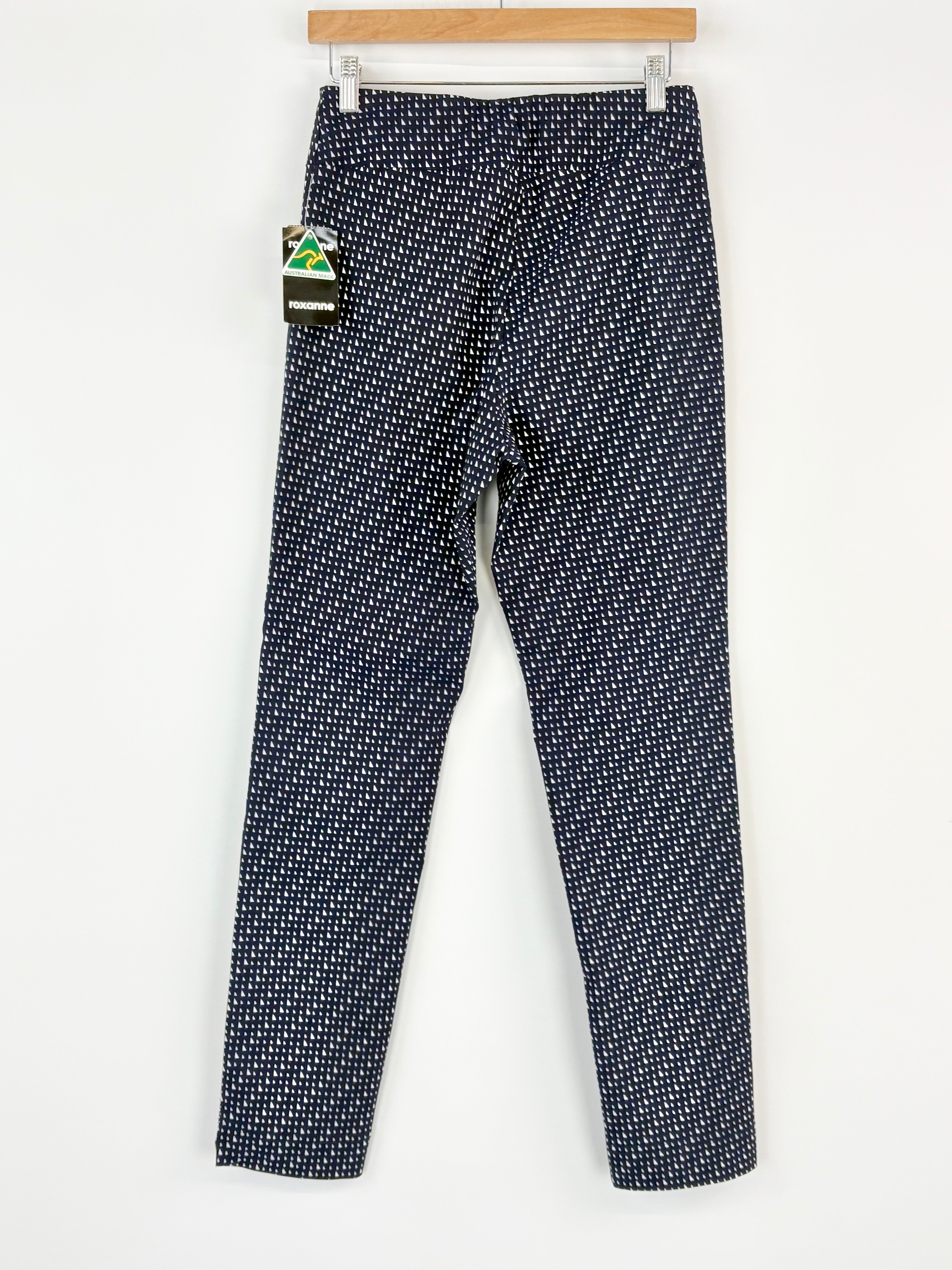 Roxanne Navy & White Geometric Pattern Stretch Pants - AU8