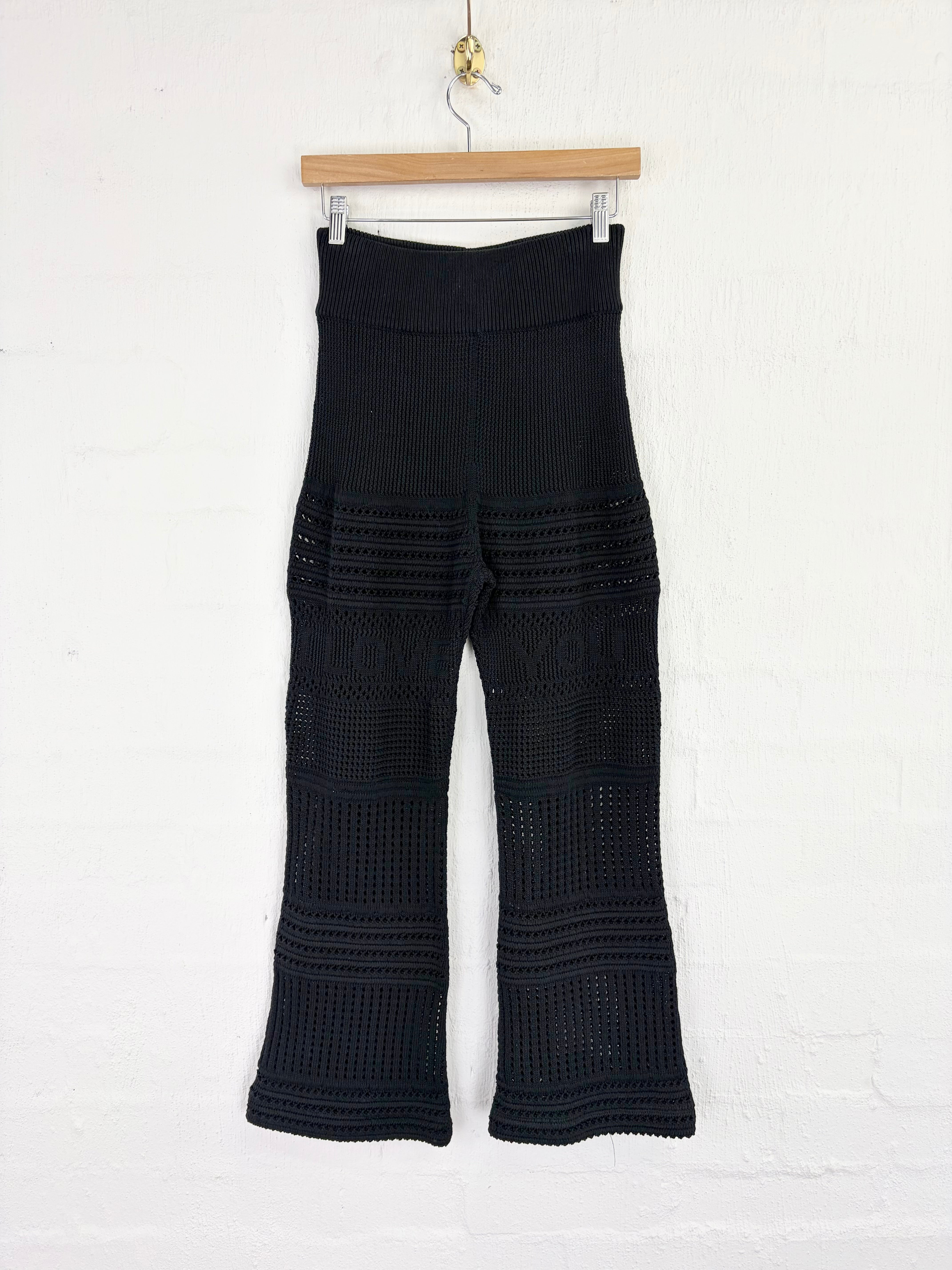 Stella McCartney Black Crocheted Cotton Flared Pants - AU10