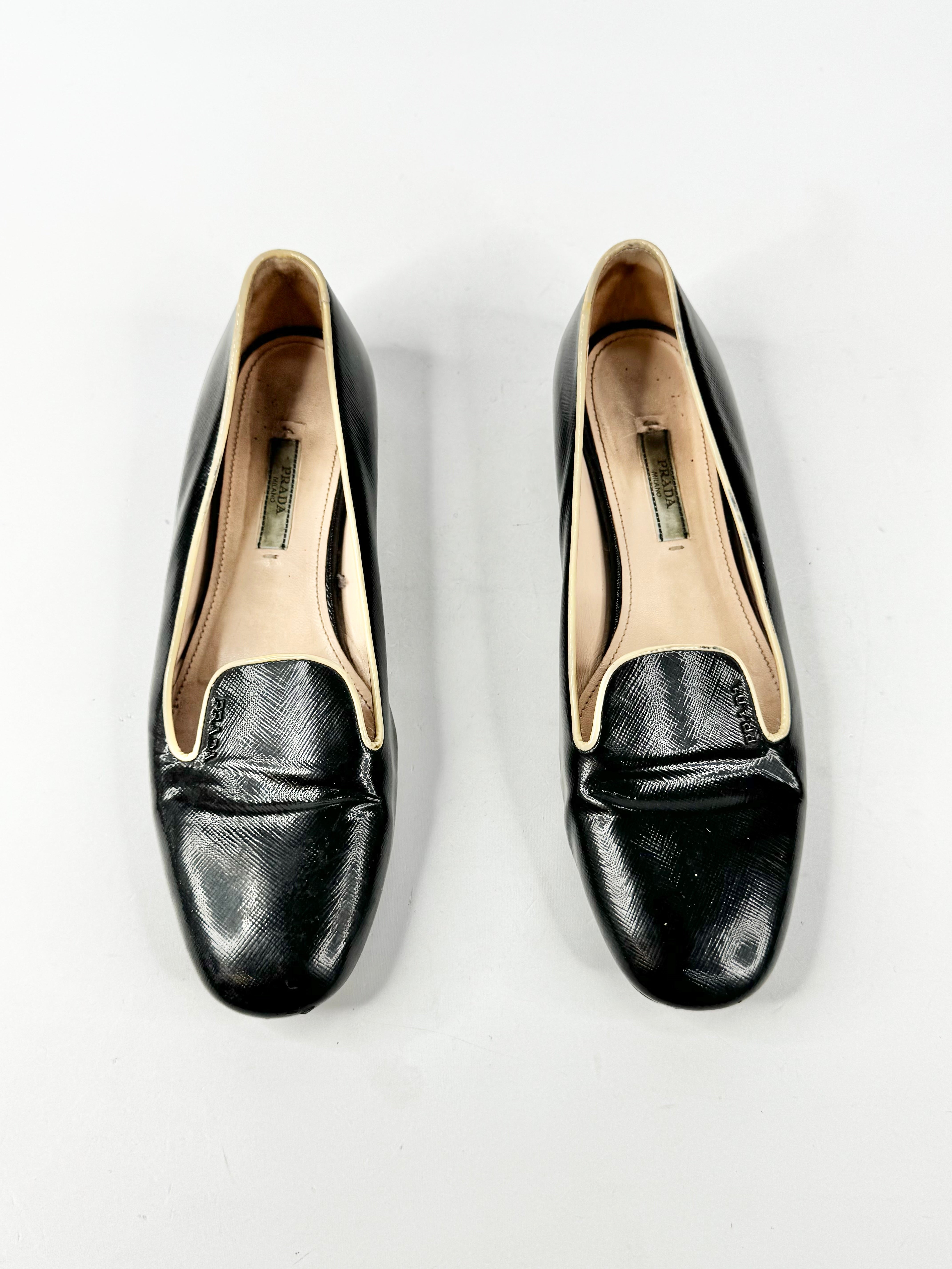 Prada Black & Cream Loafers - EU38.5