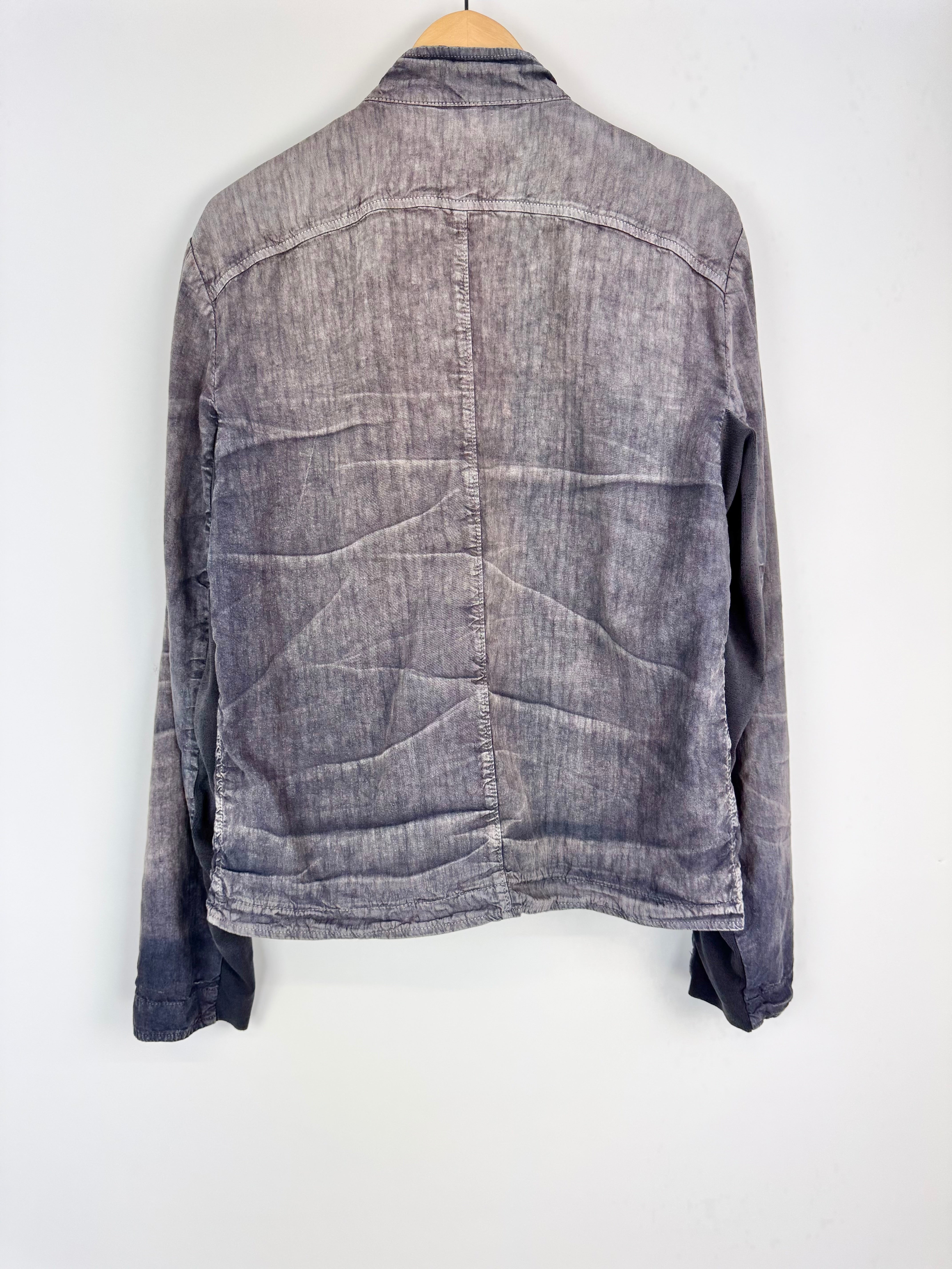 Transit Uomo Stone Blue Faded Linen Blend Zippered Top - AU10/12
