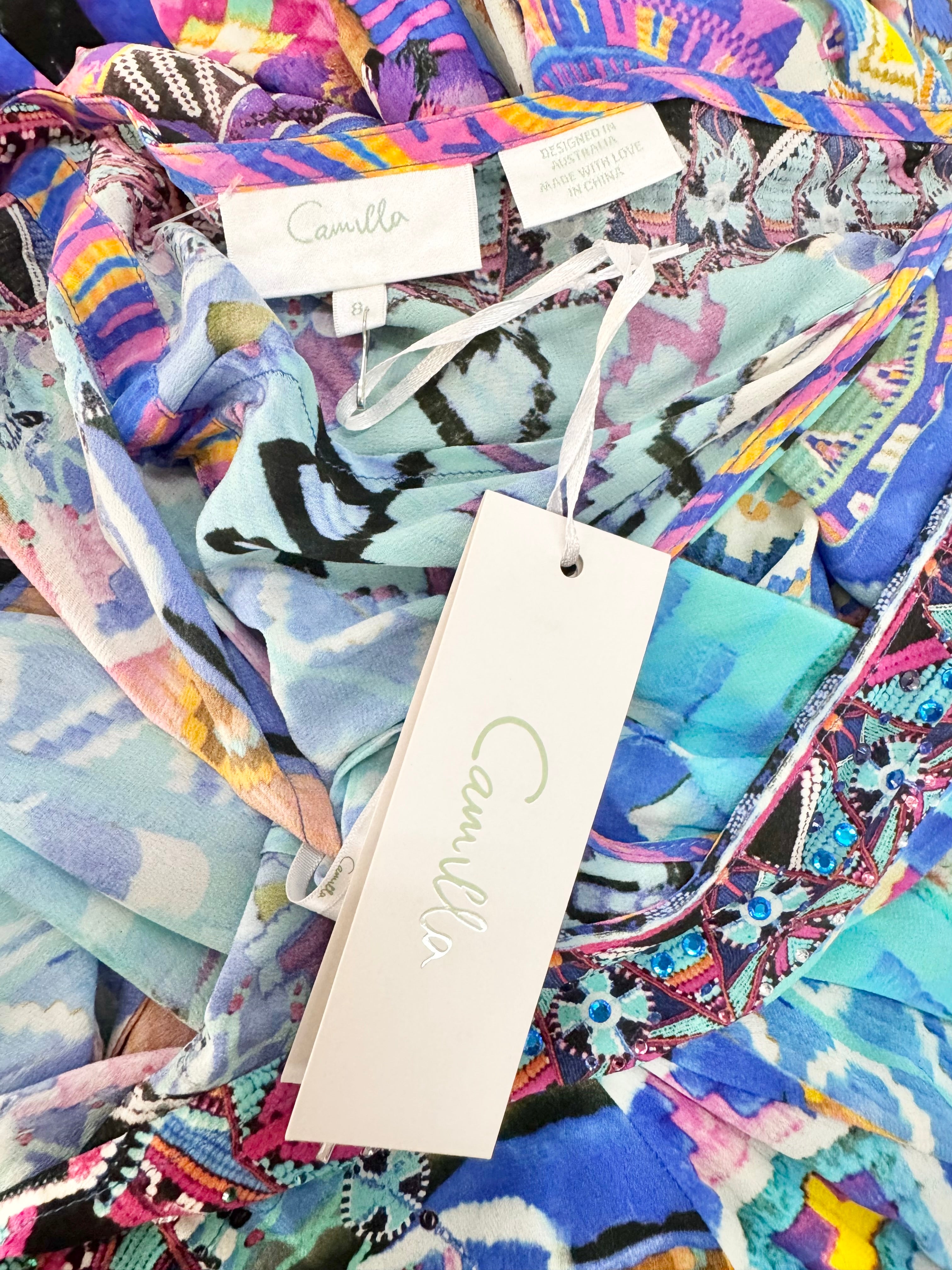 Camilla 'Louwalan Tales' Blue Crystal Studded Maxi Dress NWT - AU8/10