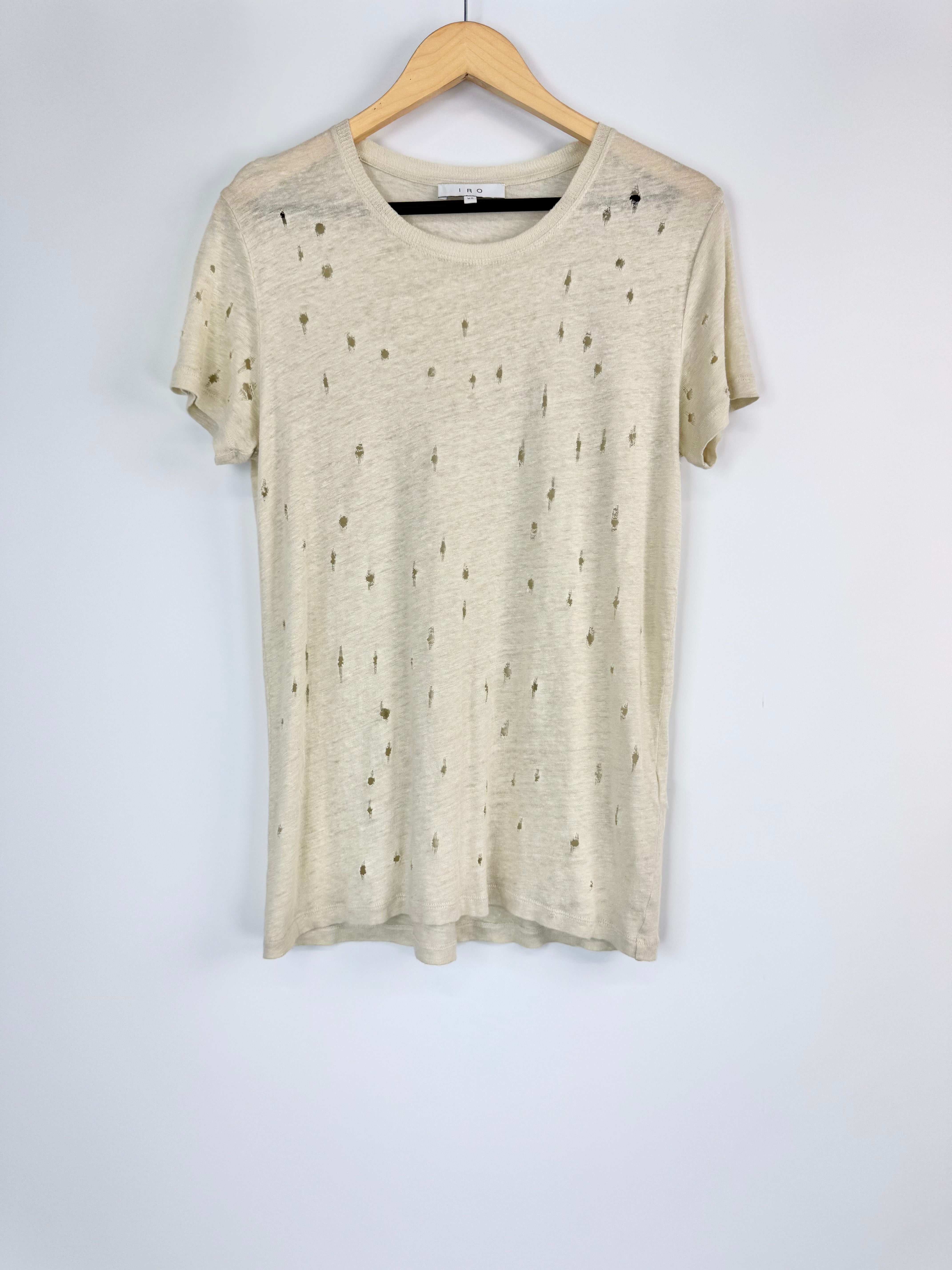 IRO Cream Linen Holey T-Shirt - AU6/8