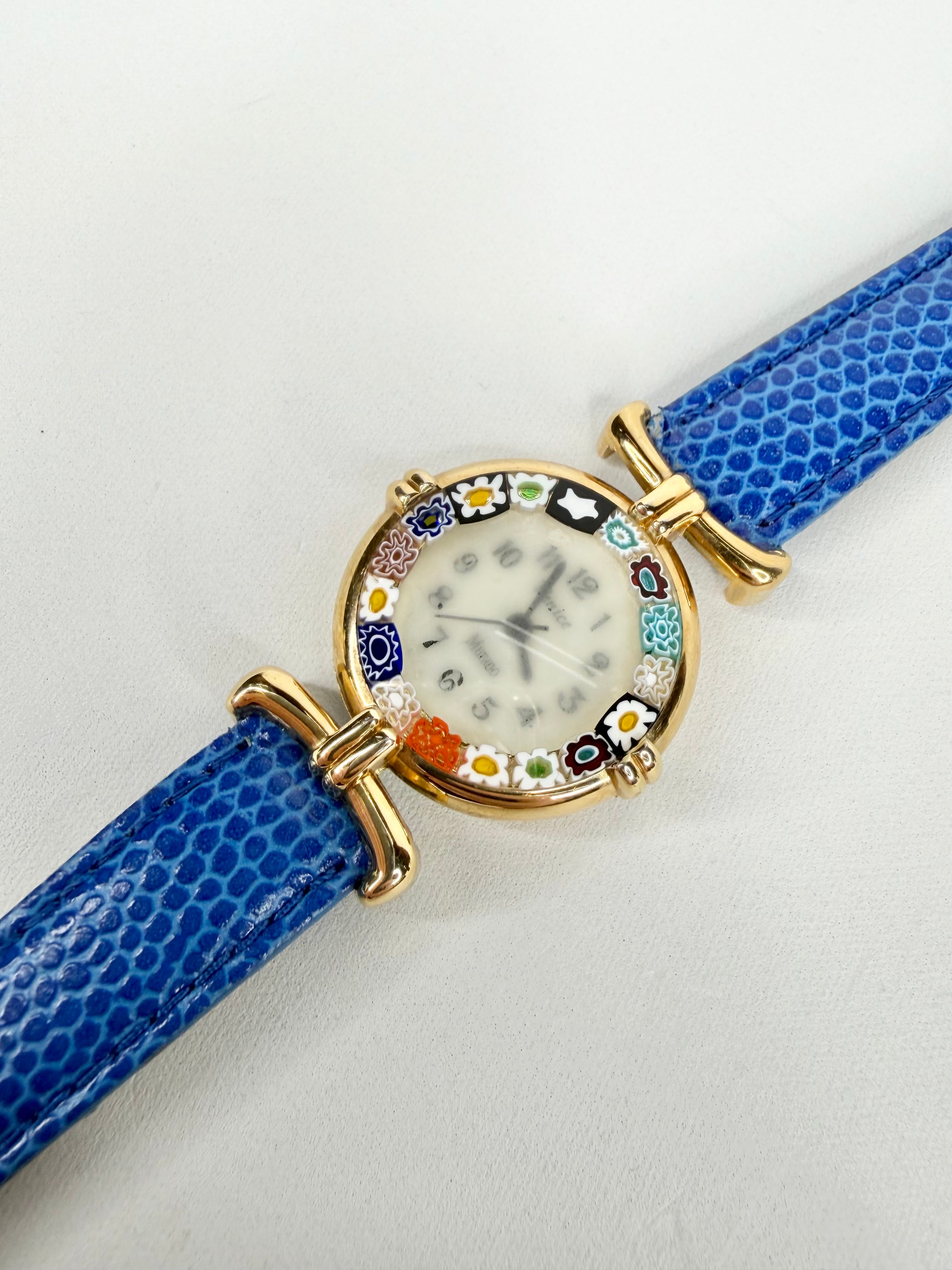 Murano Millefiori Embellished Blue Strap Watch