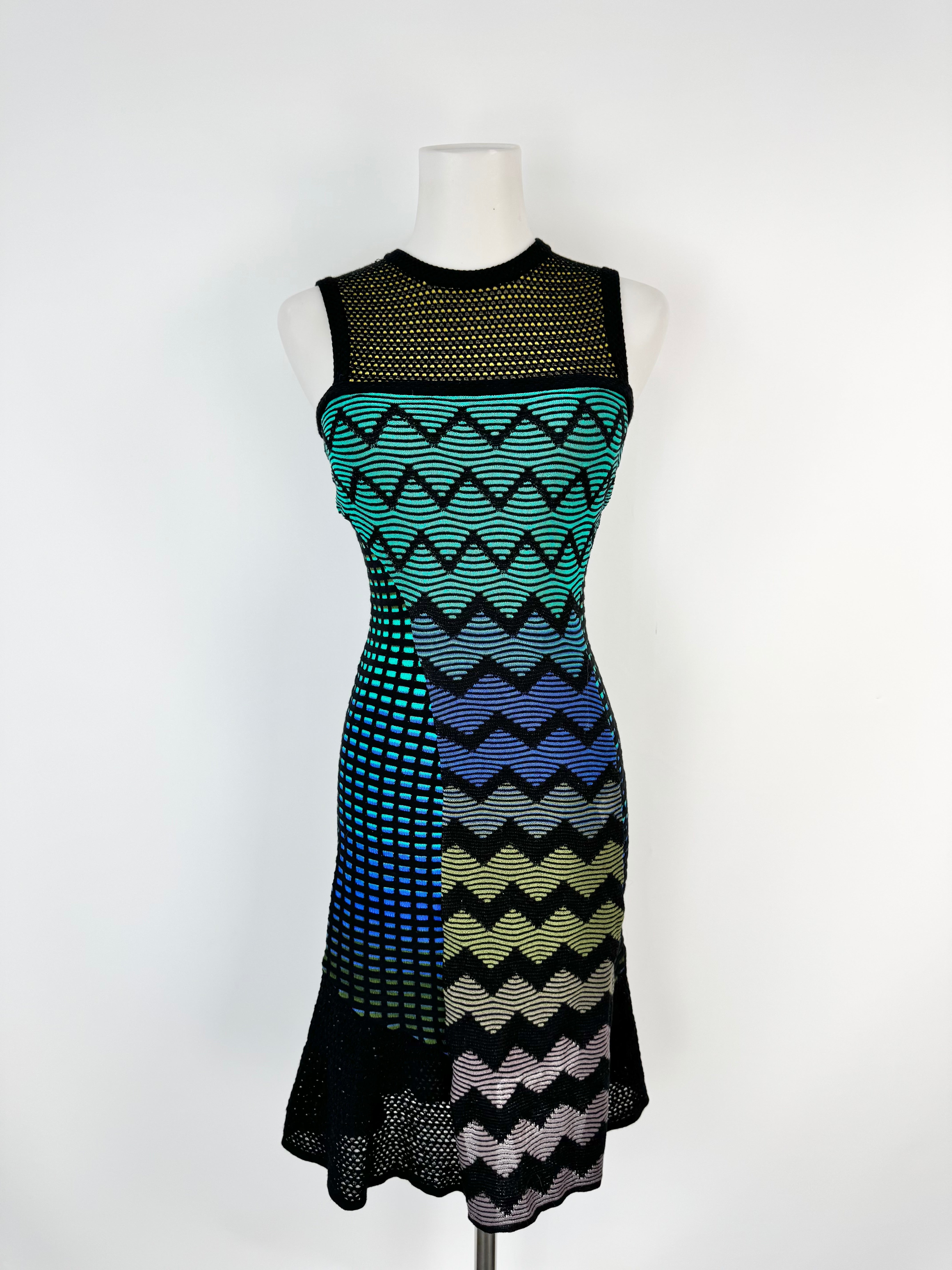 M Missoni Blue, Green & Yellow Jewel Toned Textured A-Line Dress - AU6/8