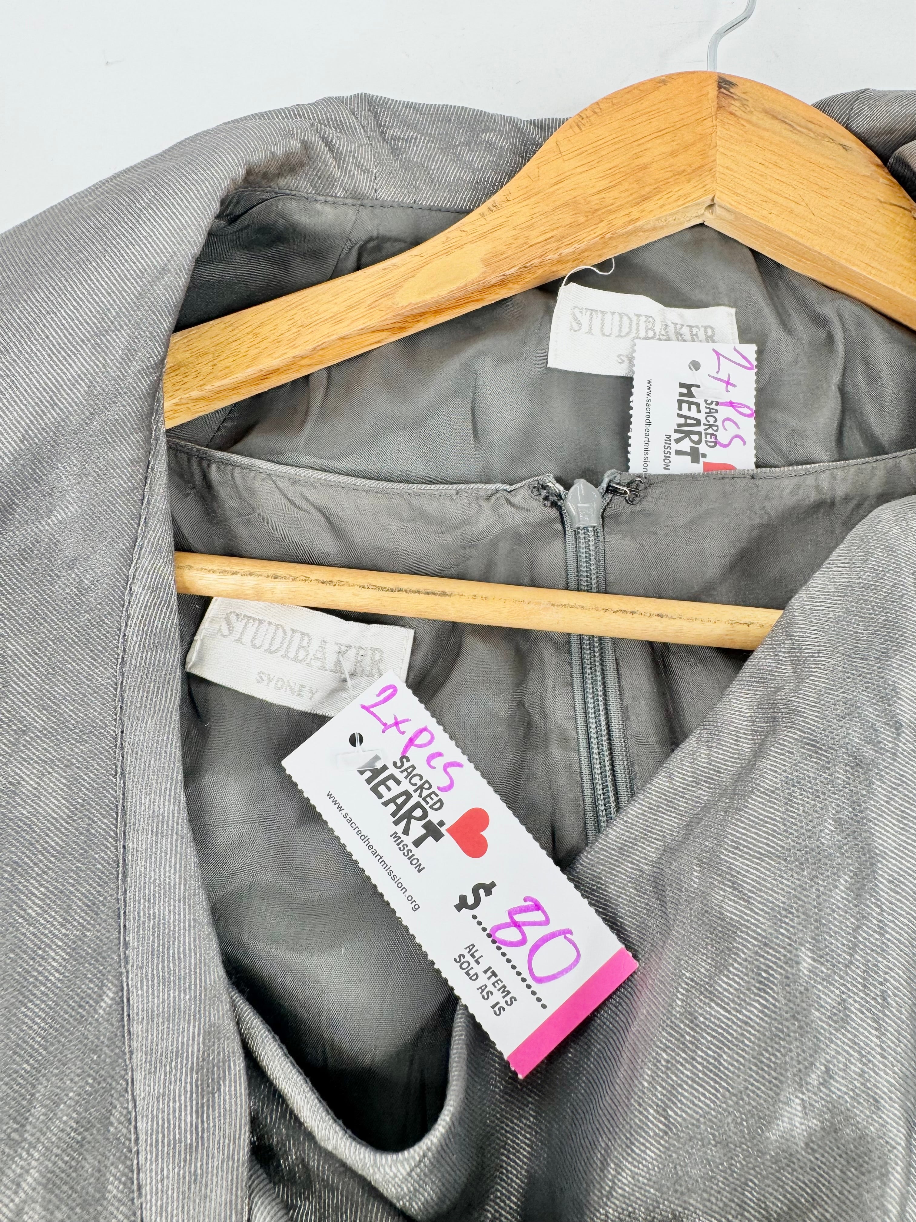 Studibaker Steel Grey Beaded Dress & Cropped Jacket Set - AU14