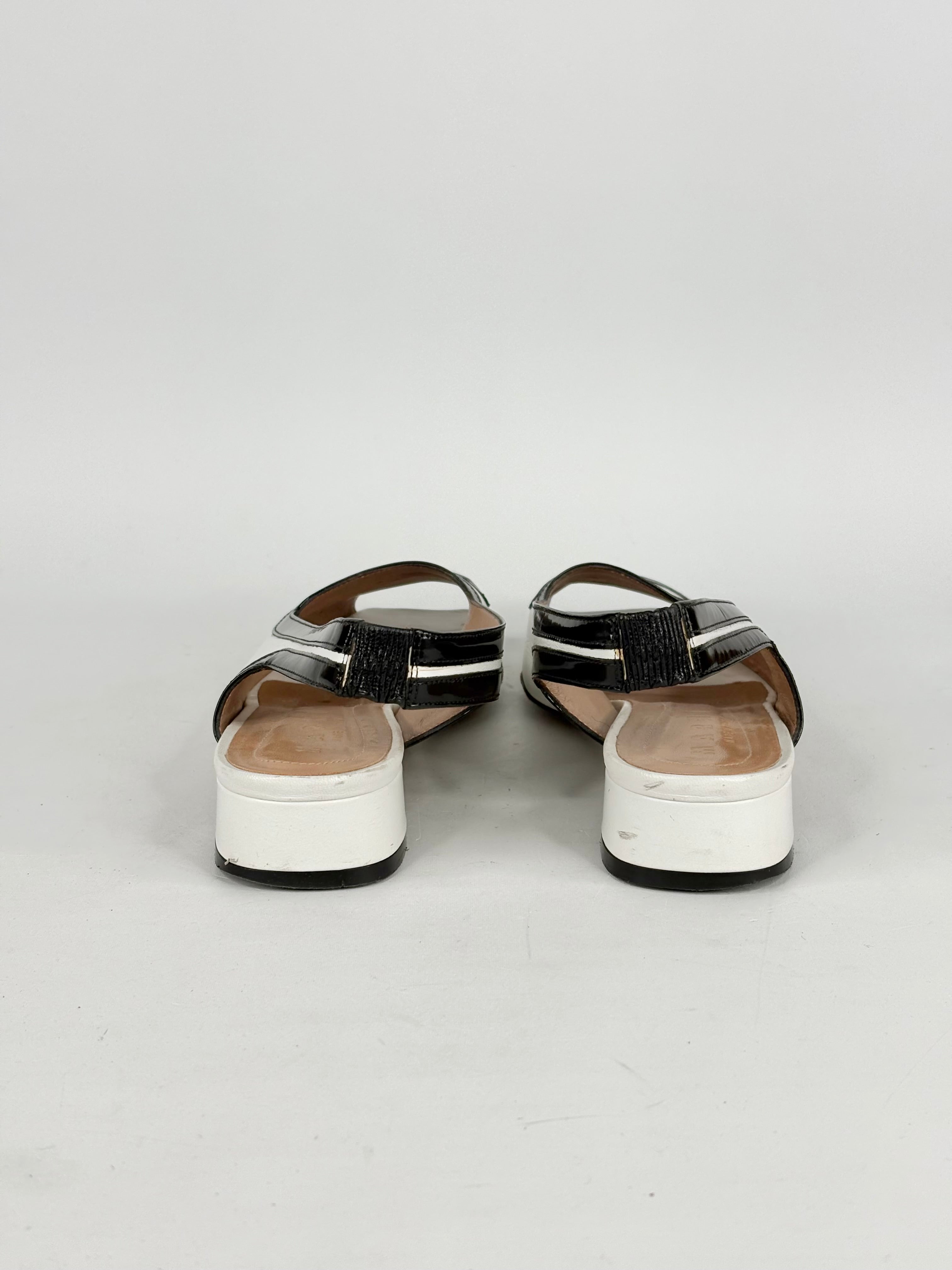 Marni White & Black Leather Geometric Peep-Toe Slingback Sandals - EU37