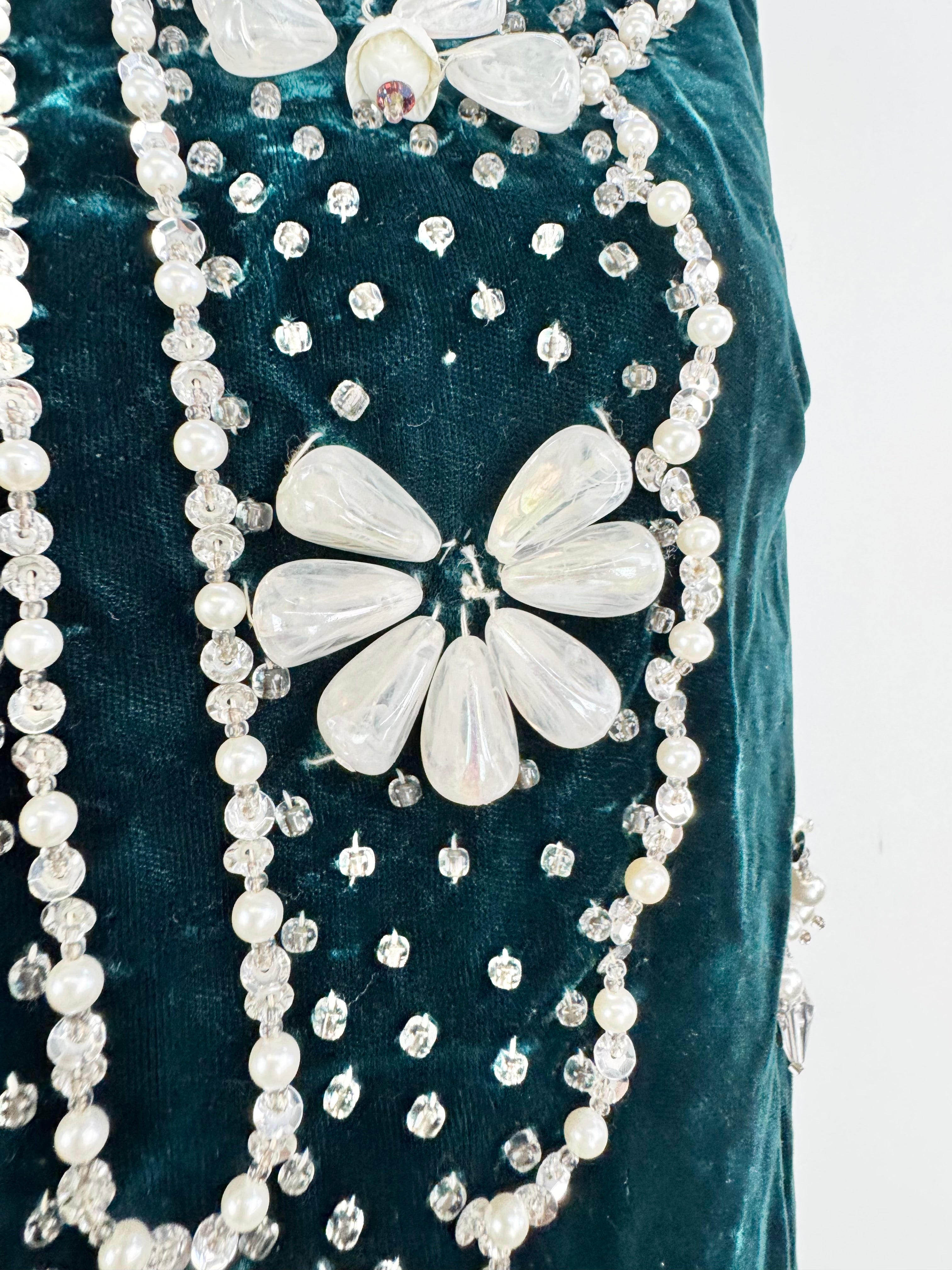 Hand Made Teal Velvet Beaded A-Line Dress - AU8/10