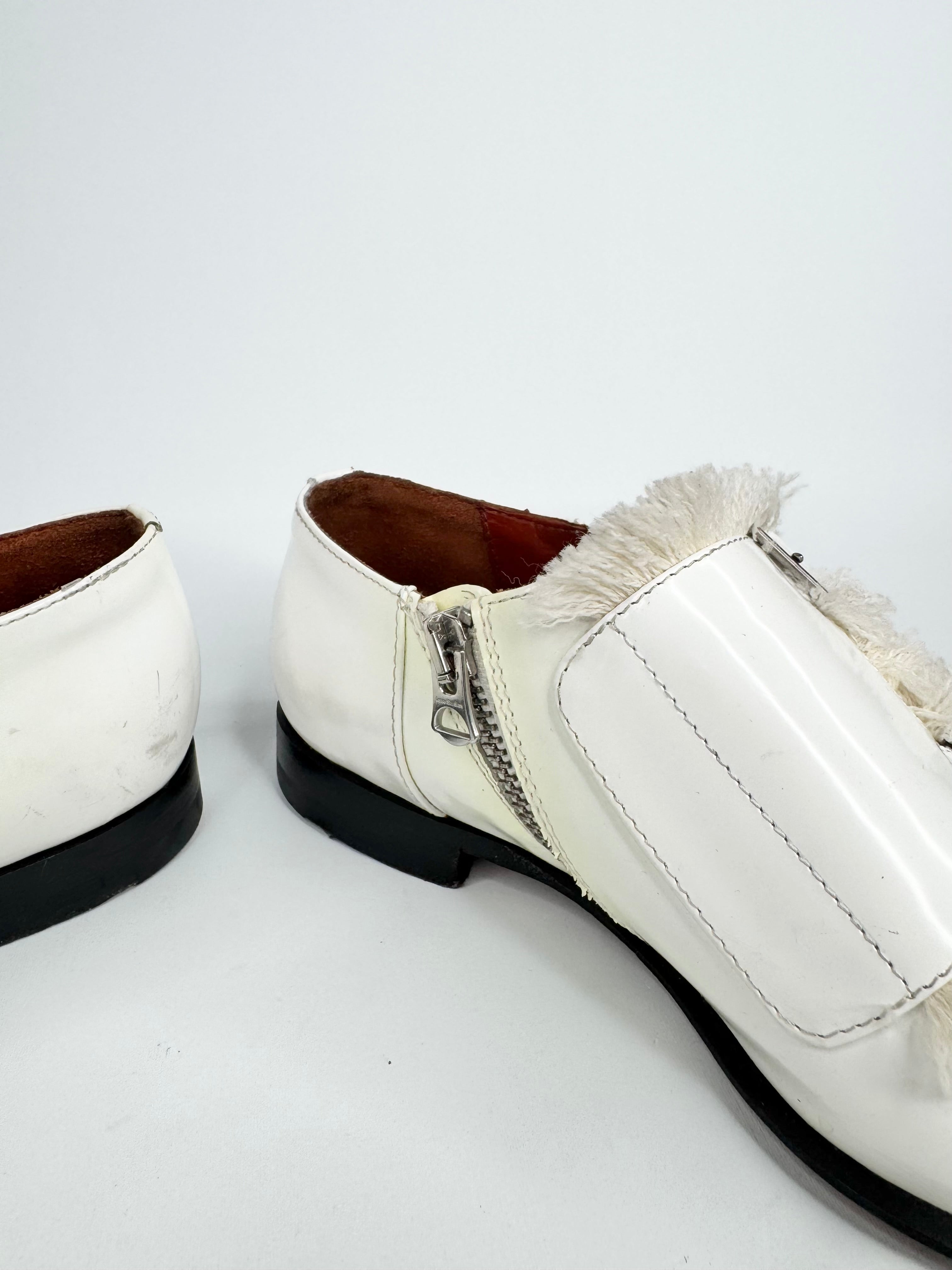 Acne Studios White 'Mascra' All Leather Fringe Monk Oxford Loafers - EU35